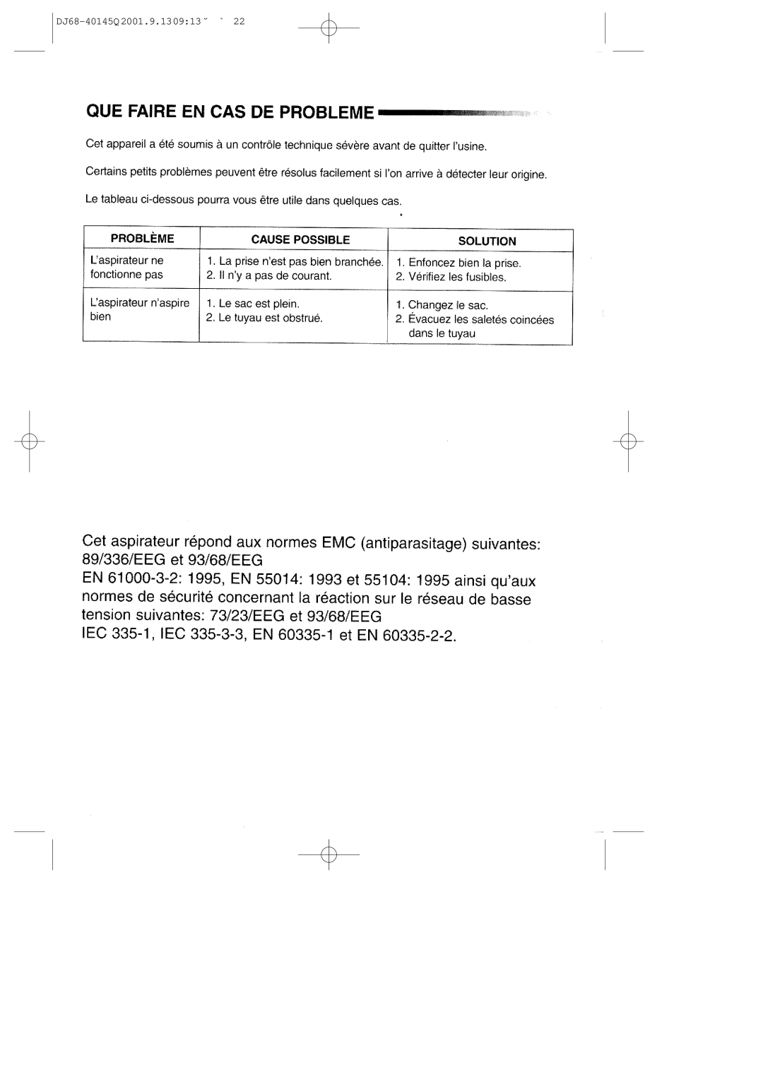 Samsung VC6713HN3S/XEG manual DJ68-40145Q 2001.9.130913 ˘ ` 