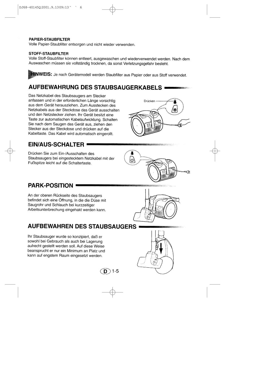 Samsung VC6713HN3S/XEG manual DJ68-40145Q 2001.9.130913 ˘ ` 