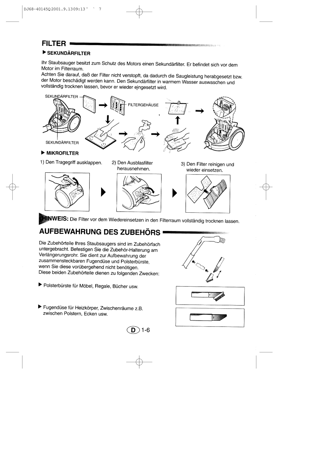 Samsung VC6713HN3S/XEG manual DJ68-40145Q 2001.9.130913 ˘ ` 