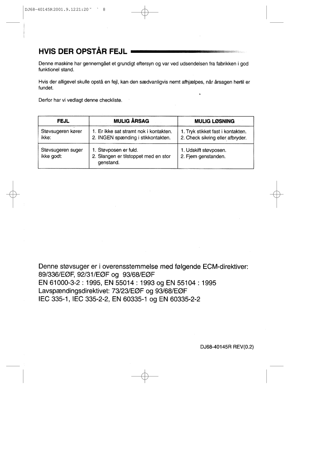 Samsung VC6713SN3Y/NSI manual DJ68-40145R 2001.9.122120 ˘ ` 