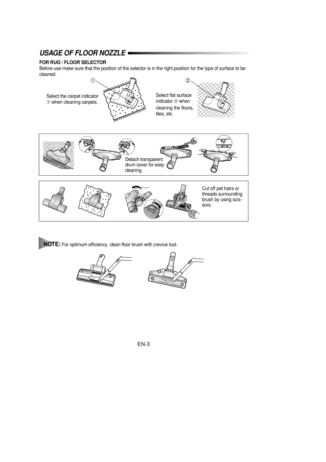 Samsung VC6915HN3S/SBW, VC6915HN3R/SBW manual EN-3, For RUG / Floor Selector 