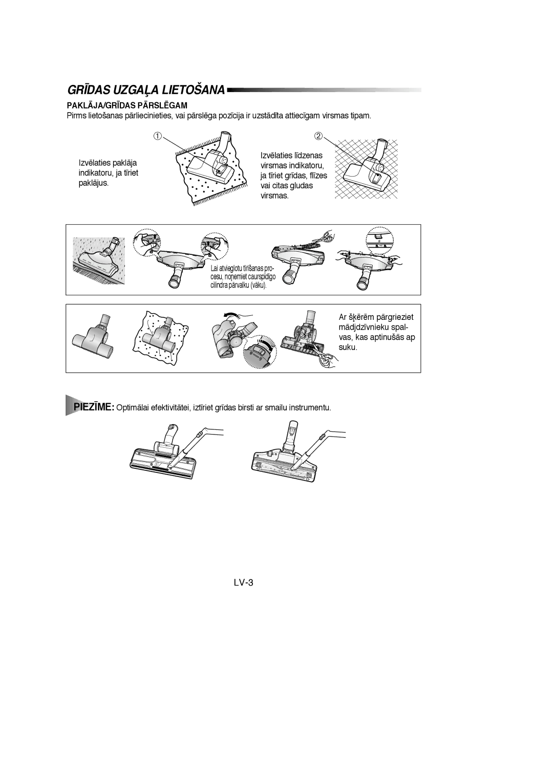 Samsung VC6915HN3S/SBW, VC6915HN3R/SBW manual GR±DAS UZGAπA Lietošana, LV-3 