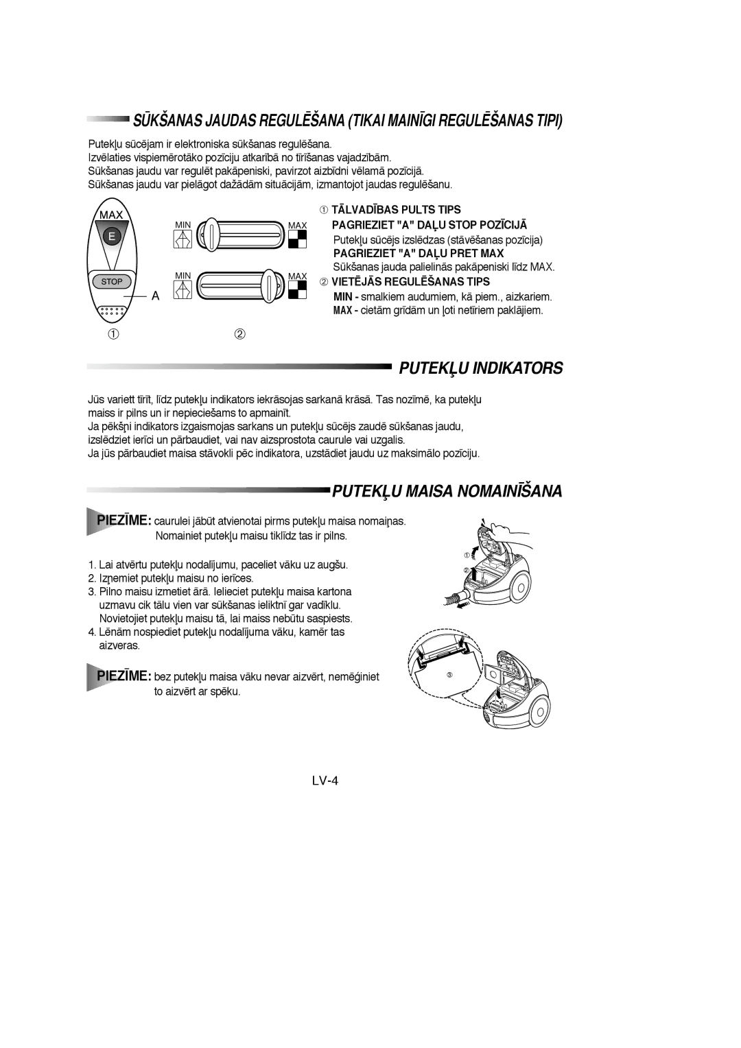 Samsung VC6915HN3R/SBW, VC6915HN3S/SBW manual PUTEKπU Indikators, LV-4 