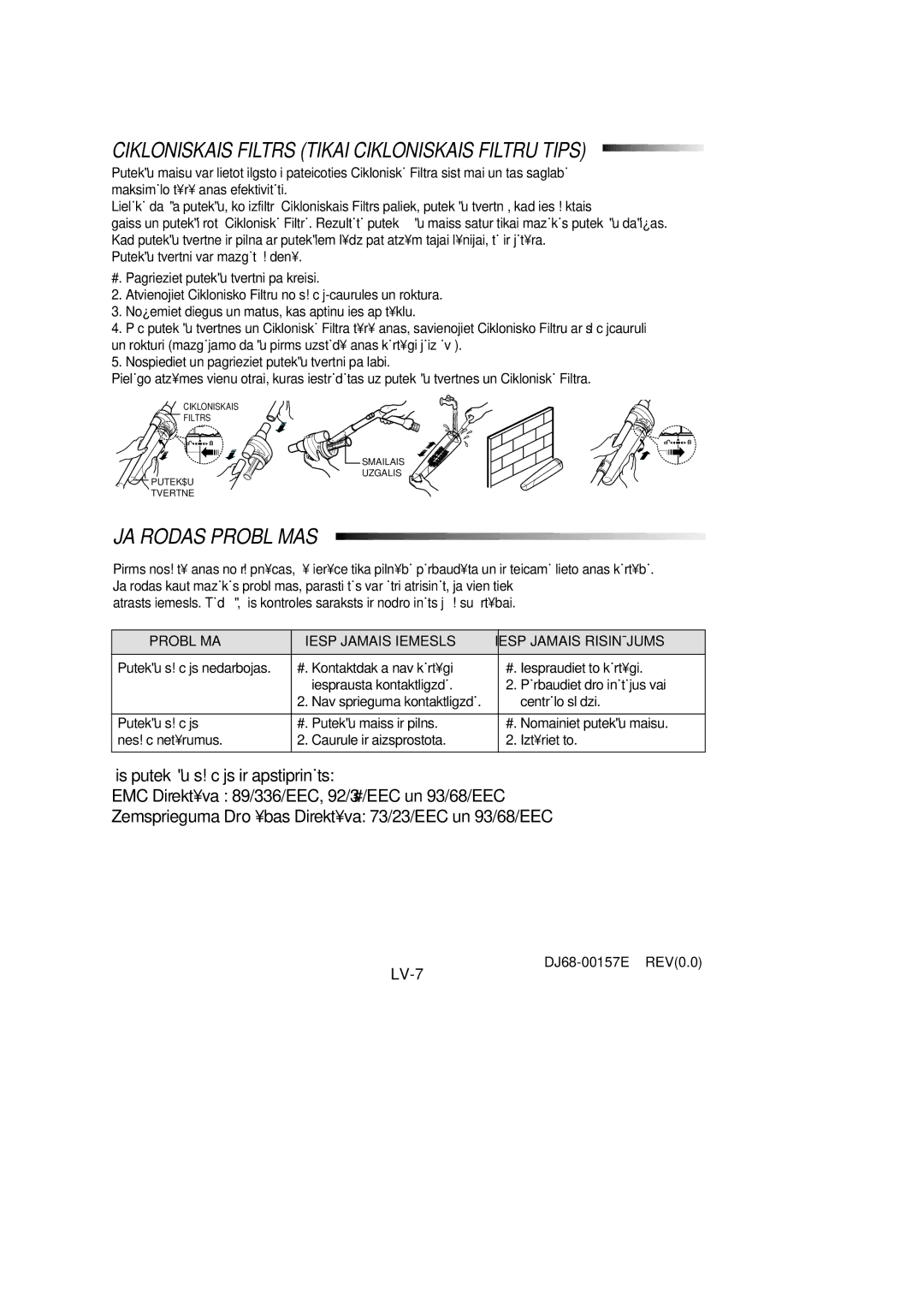 Samsung VC6915HN3S/SBW, VC6915HN3R/SBW manual JA Rodas PROBLîMAS, LV-7 