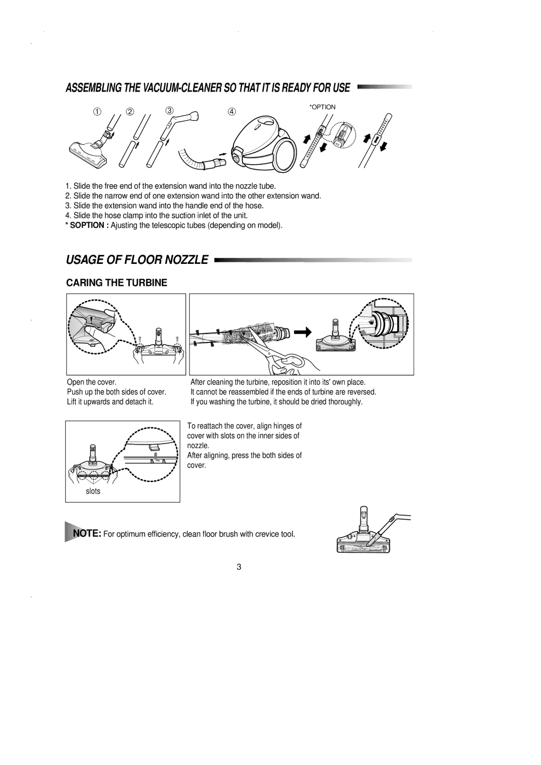 Samsung VC7114HT3S/SBW manual Usage of Floor Nozzle, ➀ ➁ 