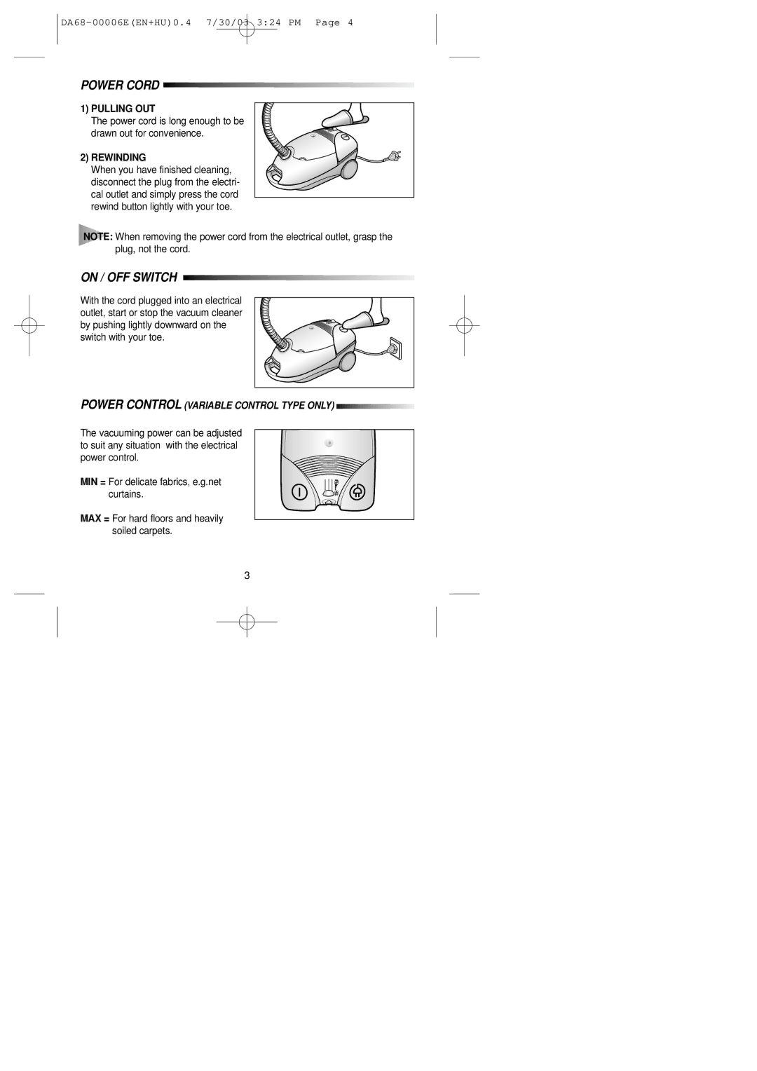 Samsung VC7425VN3R/XEH, VC7426VN3B/XEH, VC7412SN3B/XEH, VC7423VN3R/XEH, VC7425VN3B/XEH, VC7413SN3Y/XEH Power Cord, Rewinding 