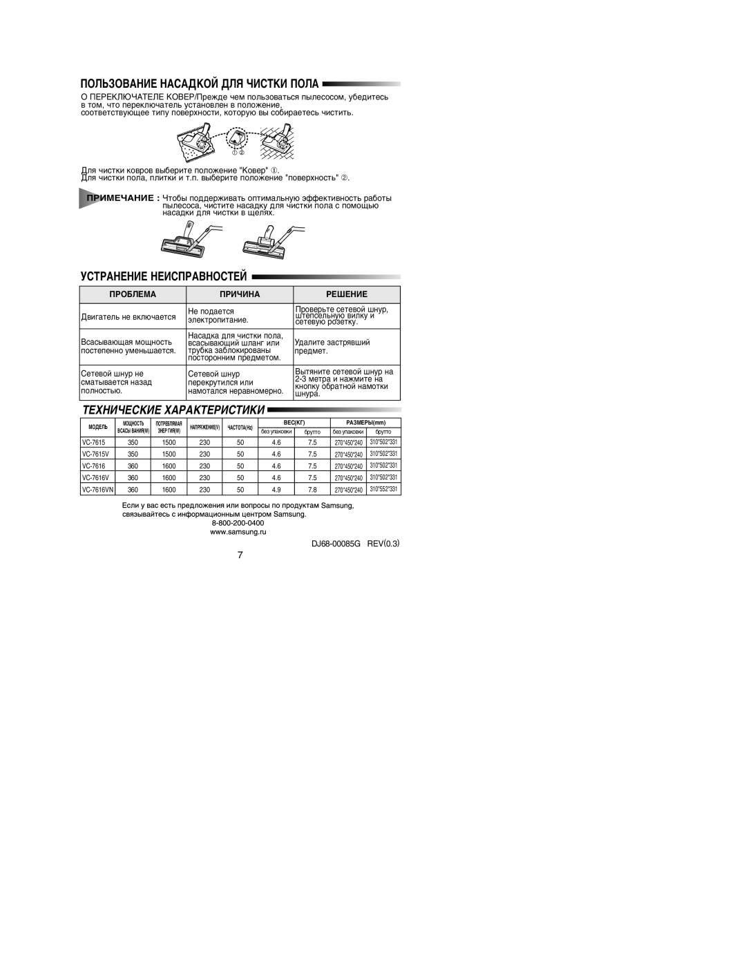 Samsung VC7615SN3S/XEV manual ÈéãúáéÇÄçàÖ çÄëÄÑäéâ Ñãü óàëíäà èéãÄ, ÌëíêÄçÖçàÖ çÖàëèêÄÇçéëíÖâ, ÈêéÅãÖåÄ ÈêàóàçÄ ÊÖòÖçàÖ 