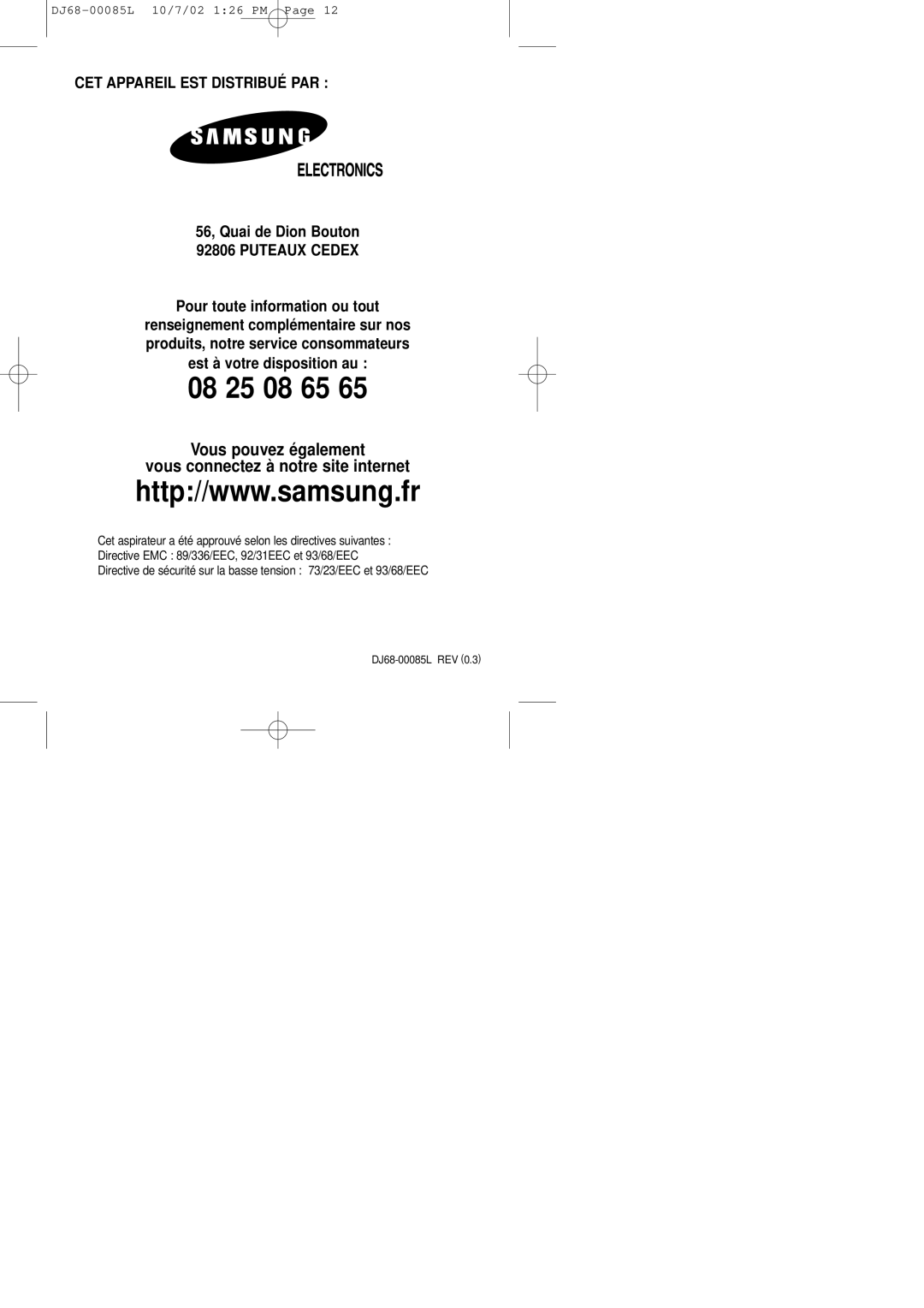 Samsung VC7616VN3R/XEF, VC7626VN3R/XEF, VC7615VN3R/XEF manual 08 25 08 65 