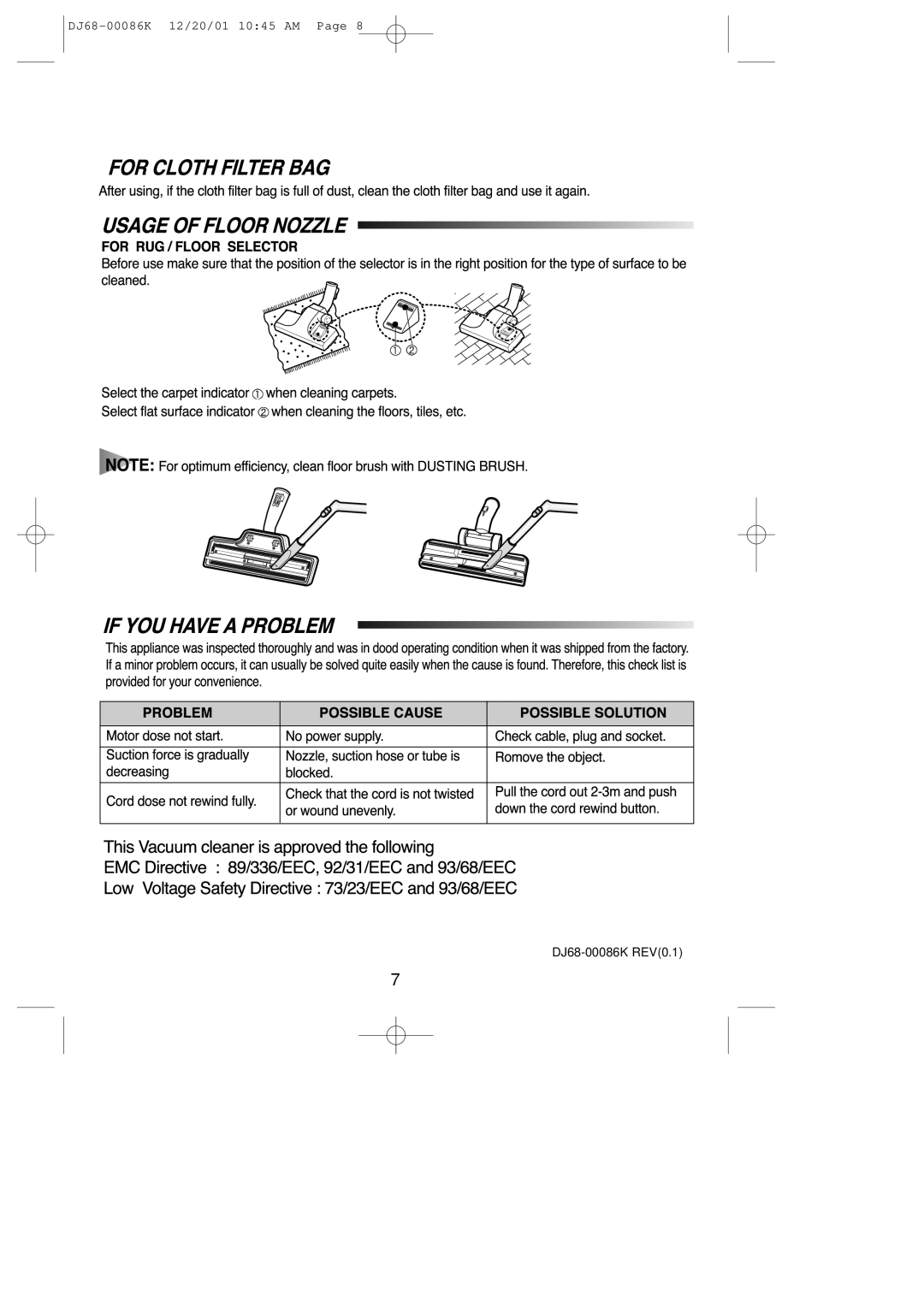 Samsung VC8615EC3S/XEV, VC8615EN3G/XEH manual DJ68-00086K REV0.1 