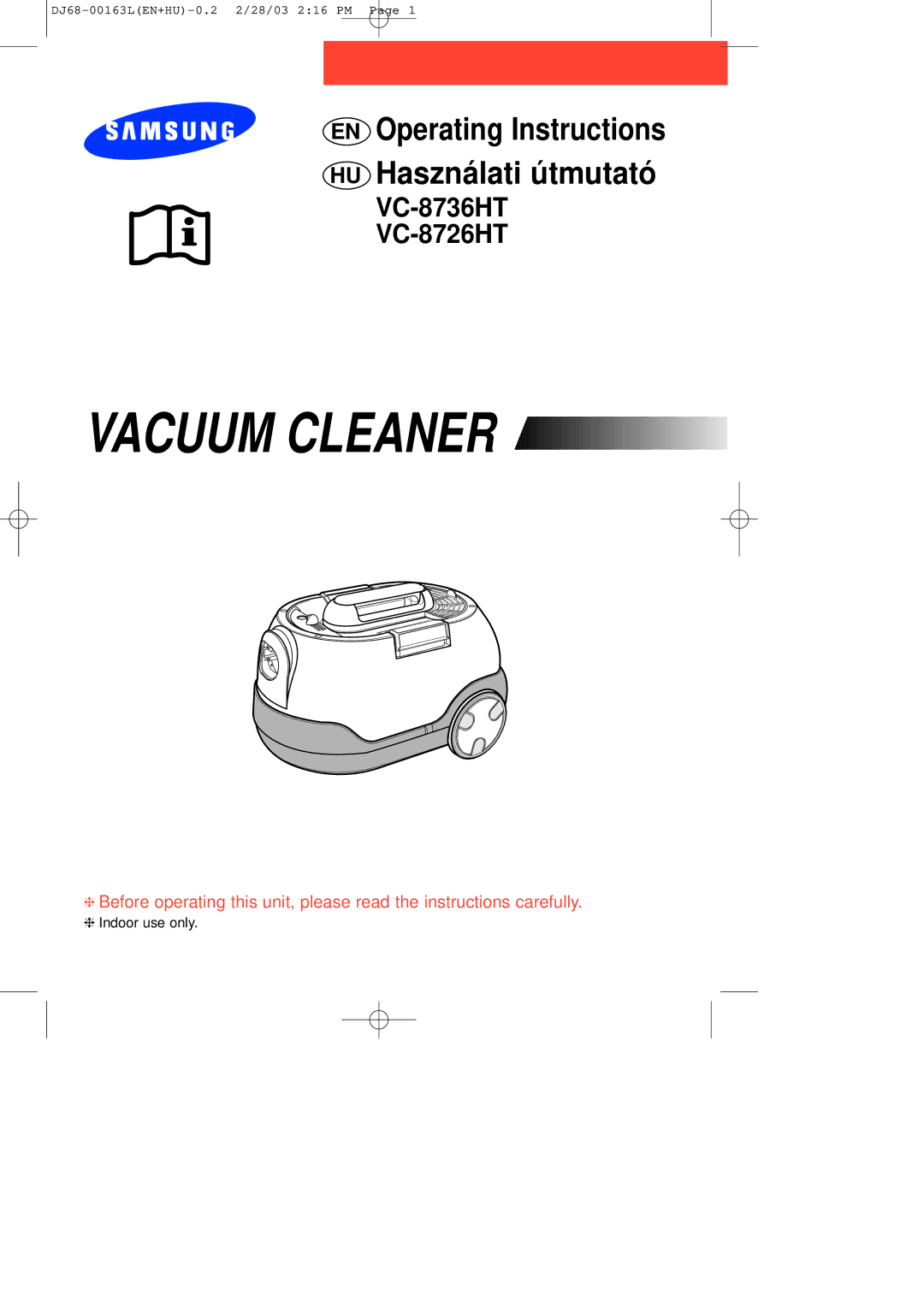 Samsung VC8726HT3R/XEH manual Vacuum Cleaner 