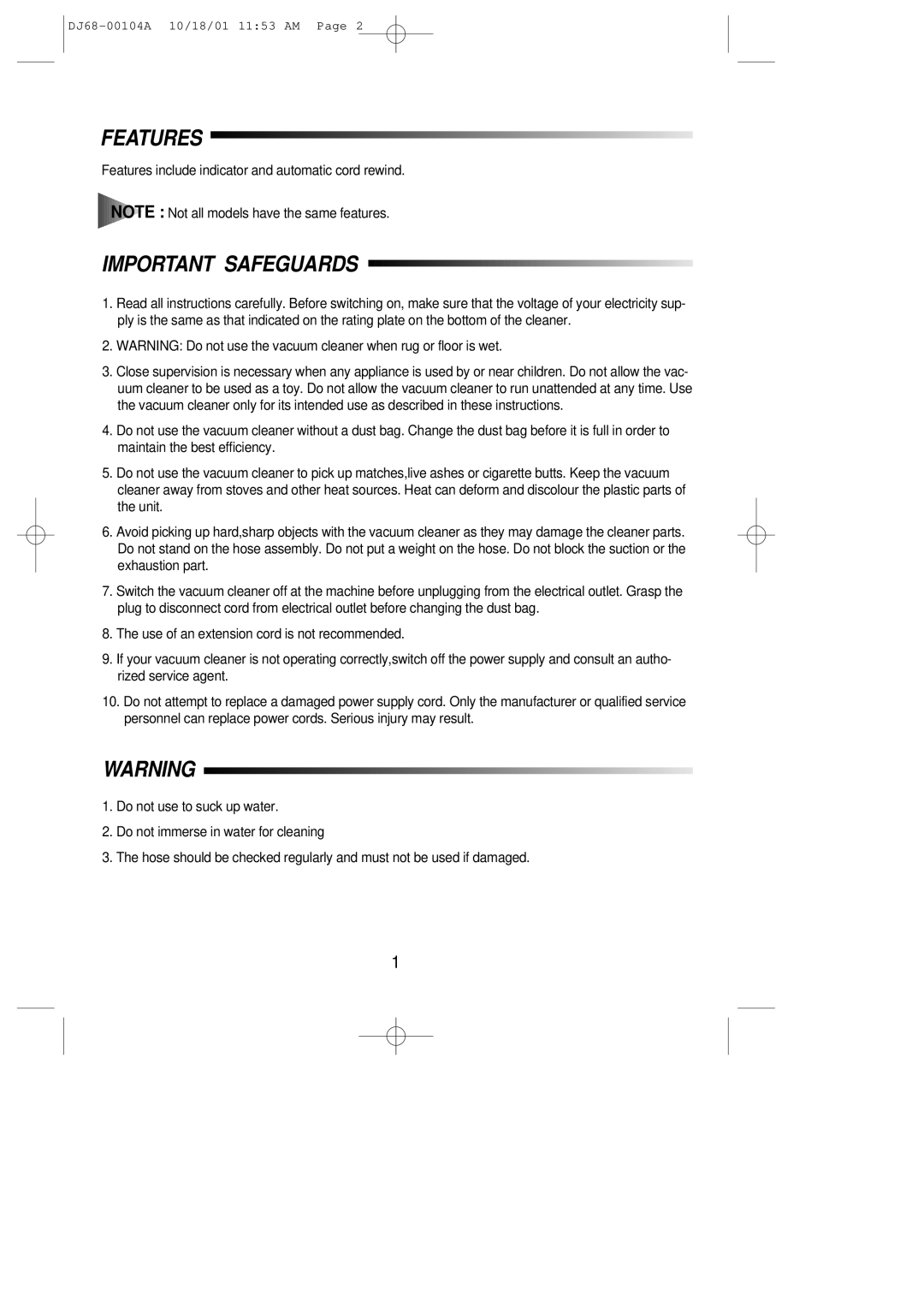 Samsung VC8828EN3G/ERP manual Important Safeguards 