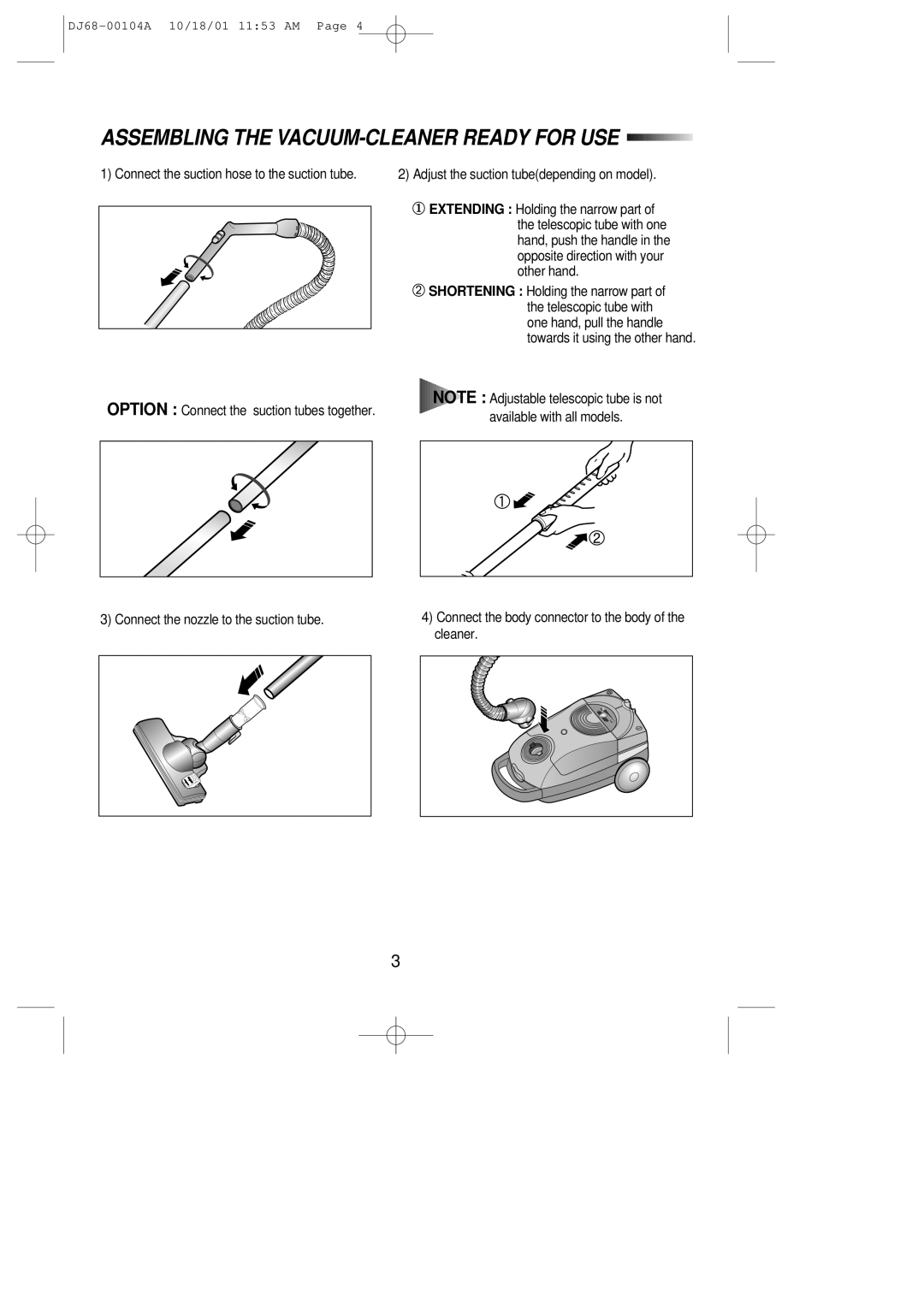 Samsung VC8828EN3G/ERP manual Assembling the VACUUM-CLEANER Ready for USE 