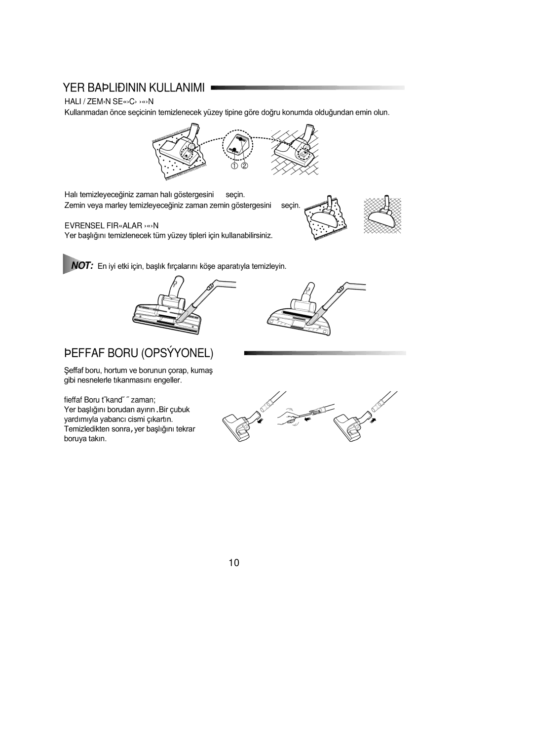 Samsung VC8916VC2R/FES manual Þeffaf Boru Opsýyonel, YER Baþliðinin Kullanimi 