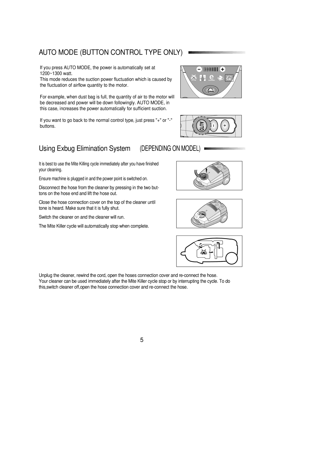 Samsung VC8916VC2R/FES manual Auto Mode Button Control Type only 