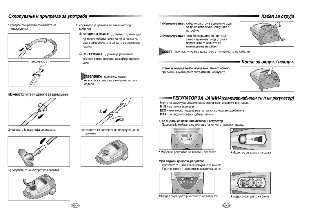 Samsung VC8916VC3R/BOL manual ËÍÎÓÔÛ‚‡øÂ Ë ÔËÔÂÏ‡ Á‡ ÛÔÓÚÂ·‡, ‡·Âî Á‡ Òúû¿‡, Äóô˜Â Á‡ ‚Íîû˜. / Ëòíîû˜ 