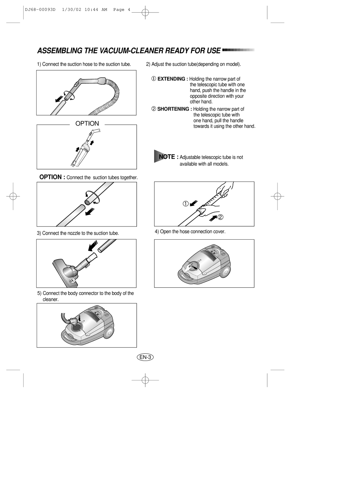 Samsung VC8930EC3S/XSG manual Assembling the VACUUM-CLEANER Ready for USE, Adjust the suction tubedepending on model 