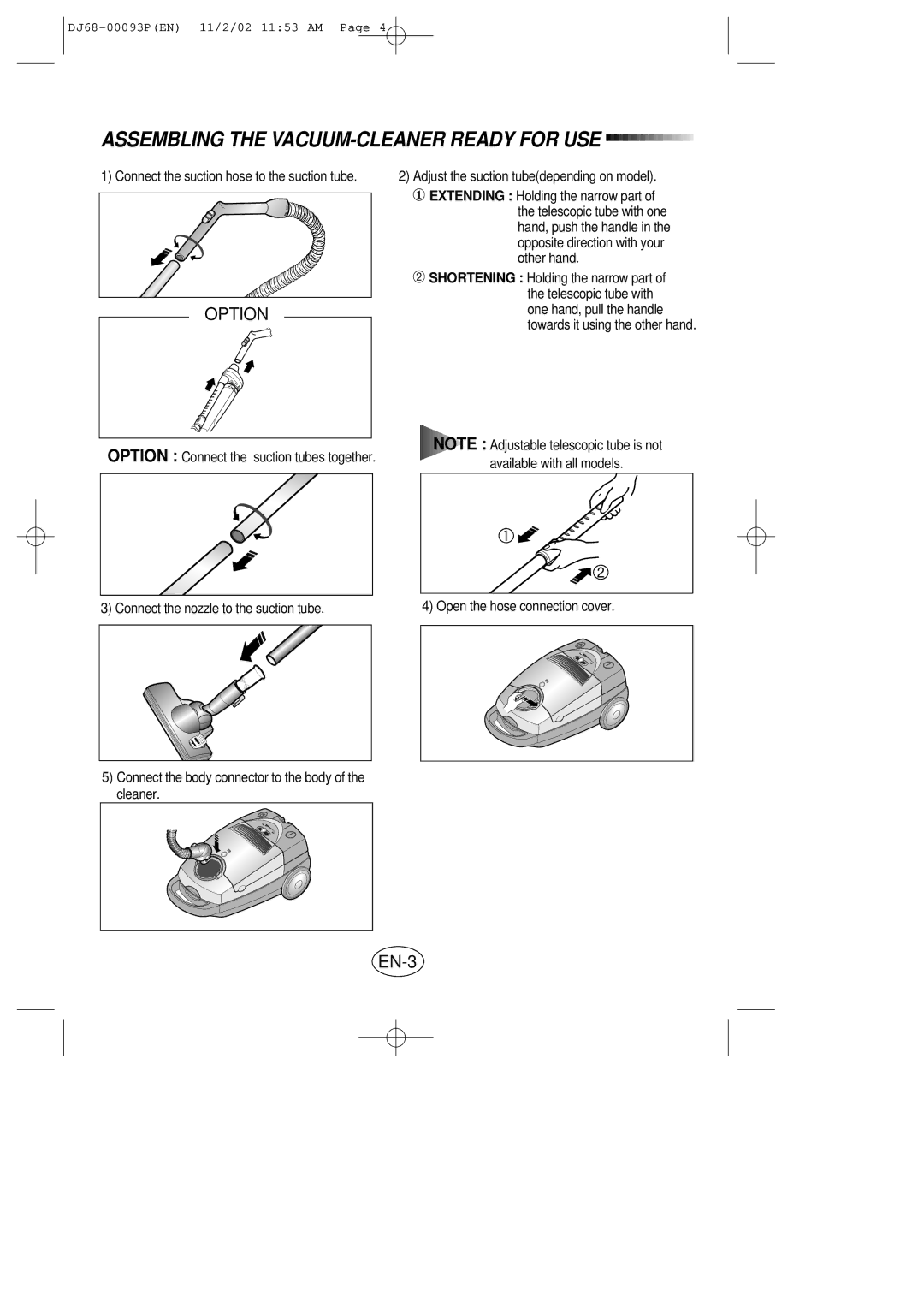 Samsung VC8930EC3S/XEH manual Assembling the VACUUM-CLEANER Ready for USE, Adjust the suction tubedepending on model 