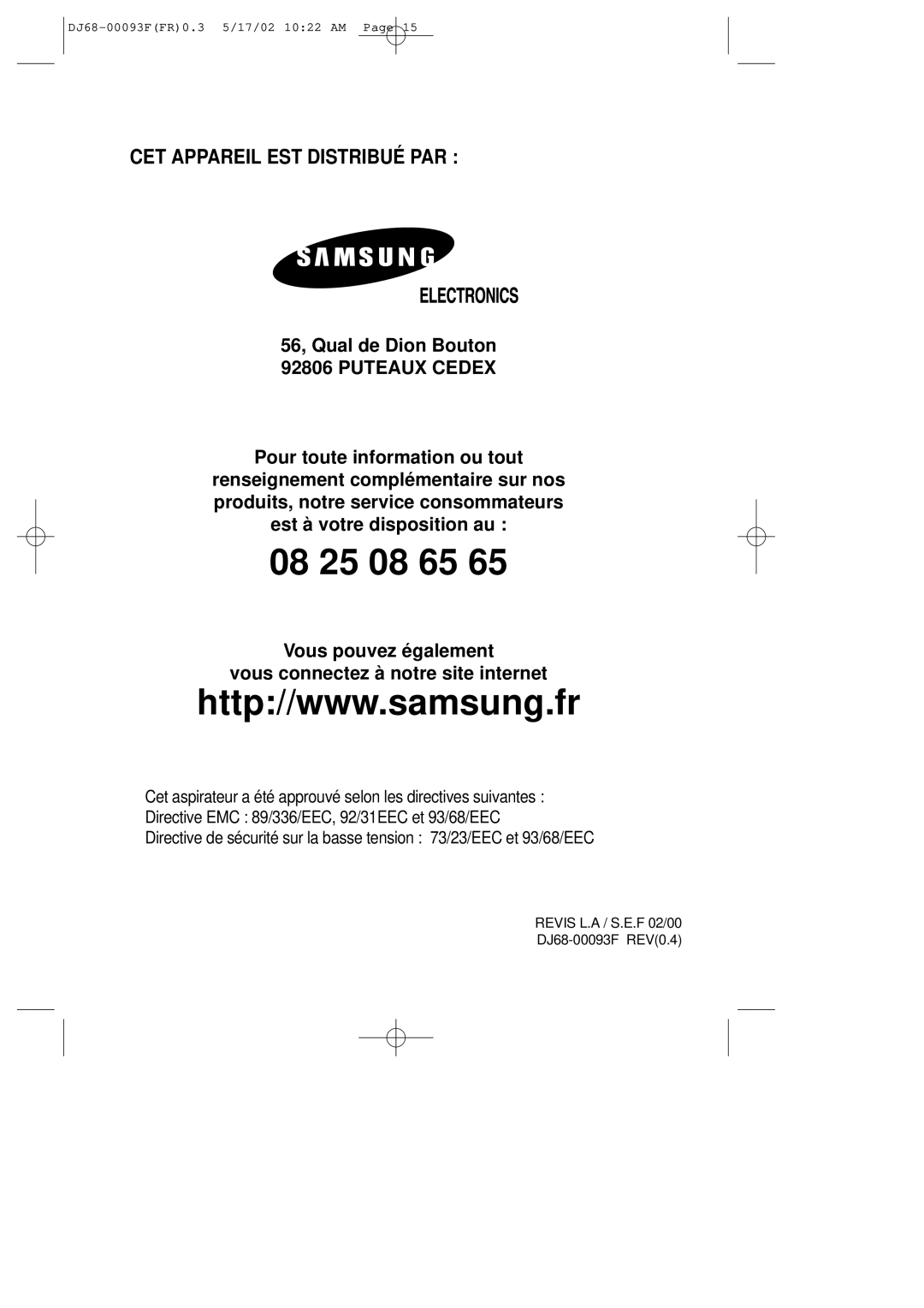 Samsung VC8932ET3S/XEF, VC8928ET3B/XEF, VC8918VT3B/XEF manual 08 25 08 65 