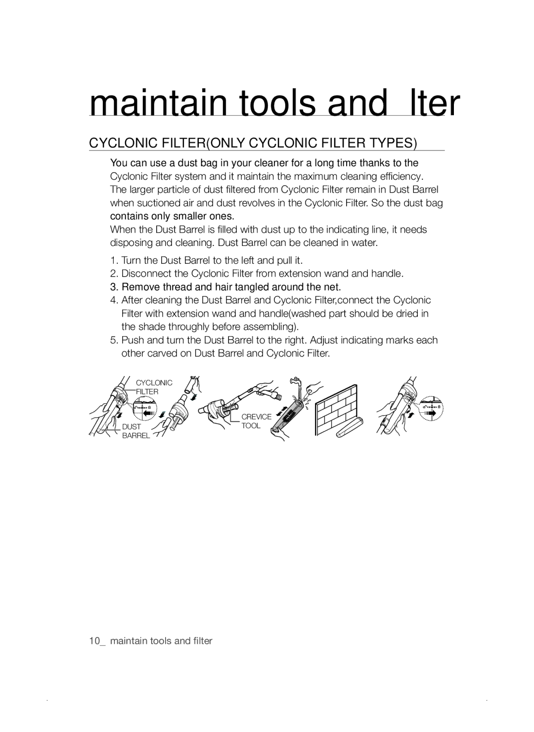 Samsung VCC3310S3O/XSV manual Cyclonic Filteronly Cyclonic Filter Types 