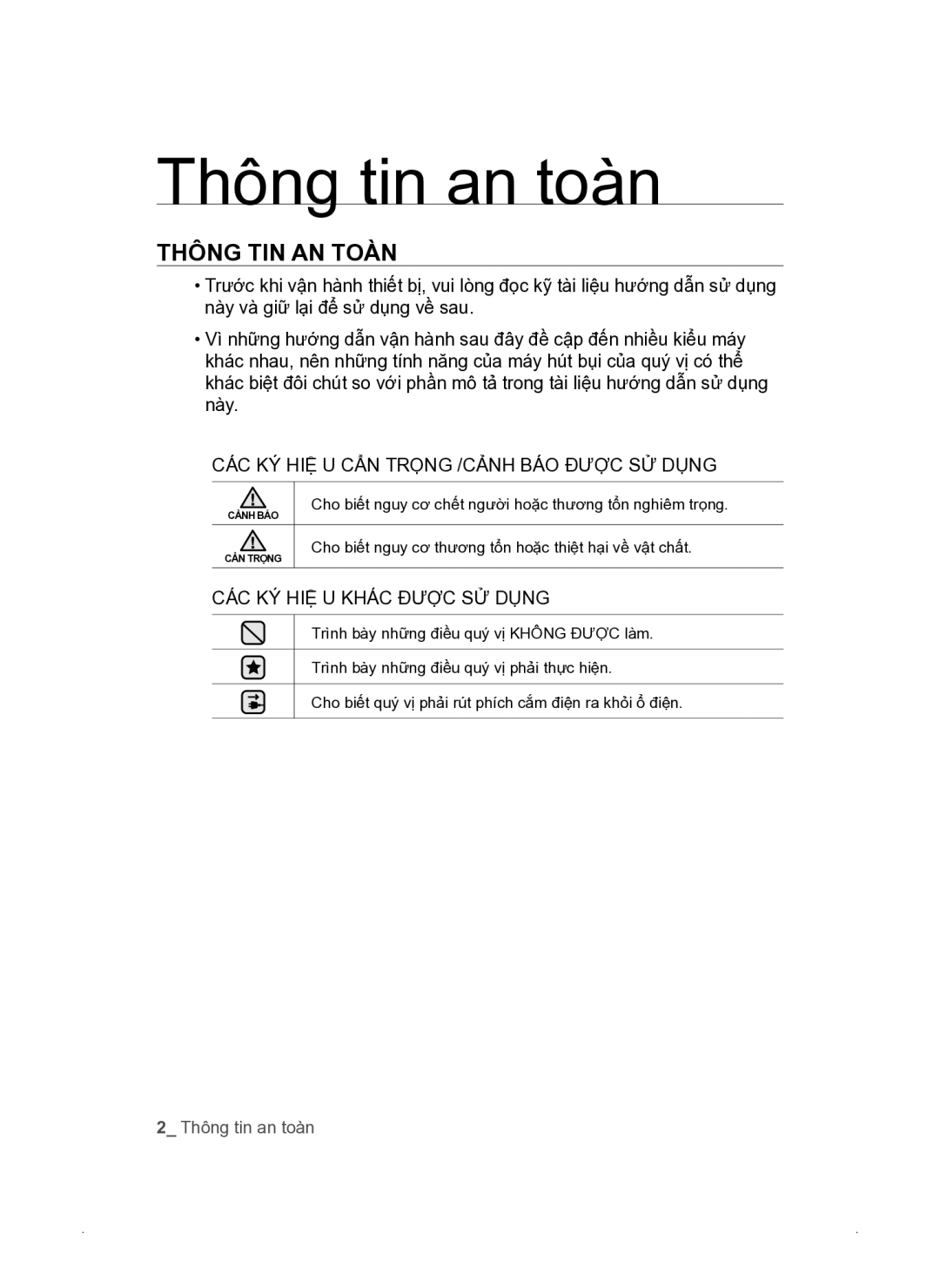 Samsung VCC3310S3O/XSV manual Thông tin an toàn, Thông TIN AN Toàn 