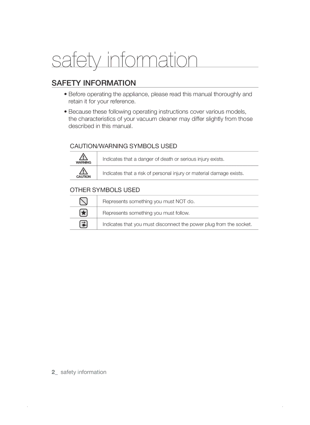 Samsung VCC3310S3O/XSV manual Safety information, Safety Information 