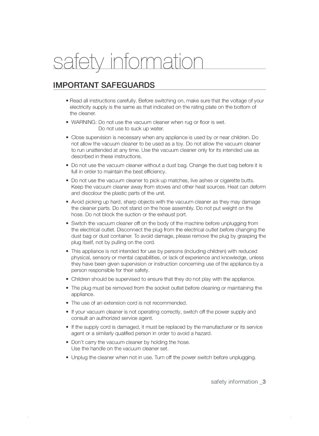 Samsung VCC3310S3O/XSV manual Important Safeguards 