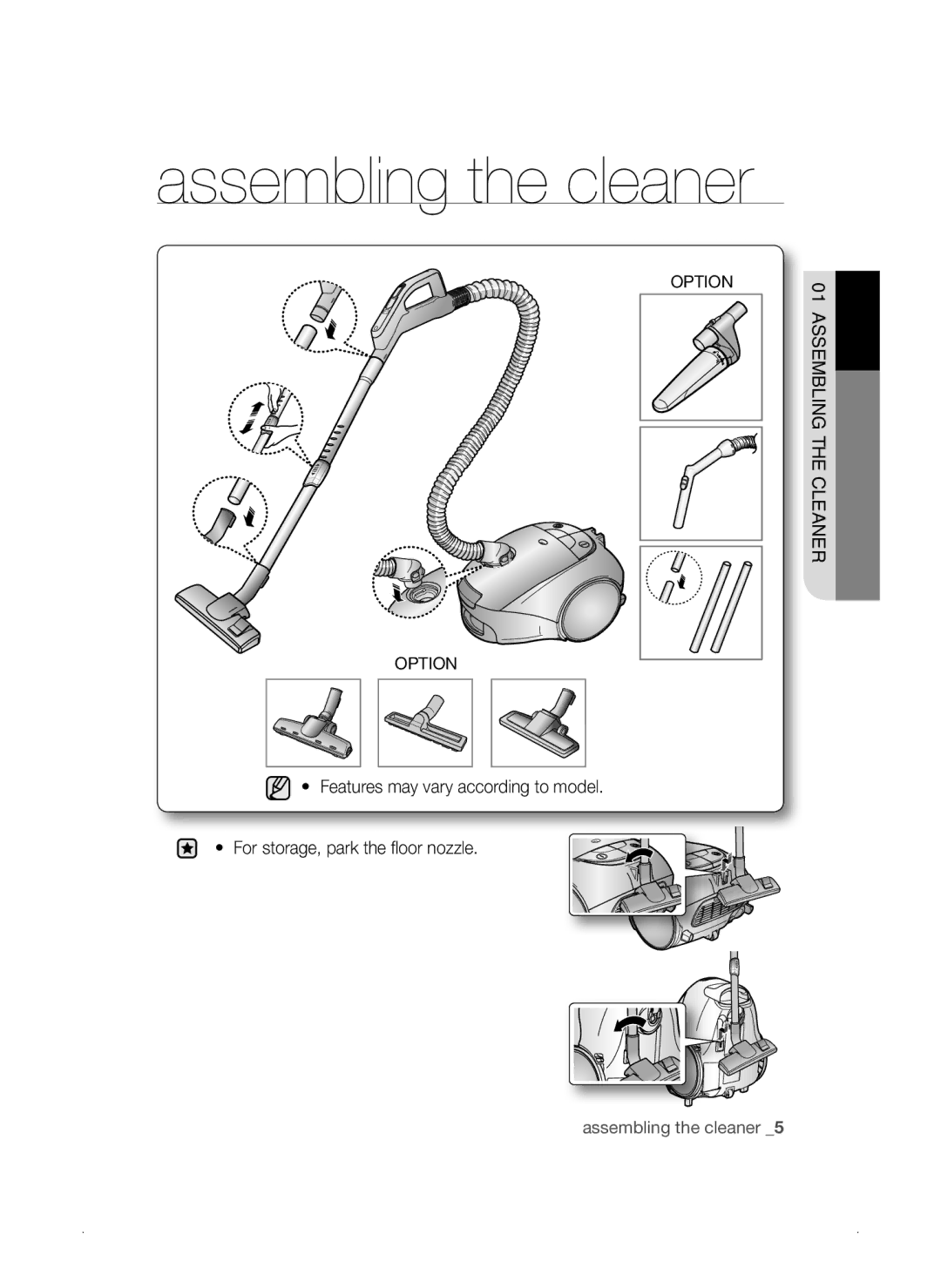 Samsung VCC3310S3O/XSV manual Assembling the cleaner, Option 