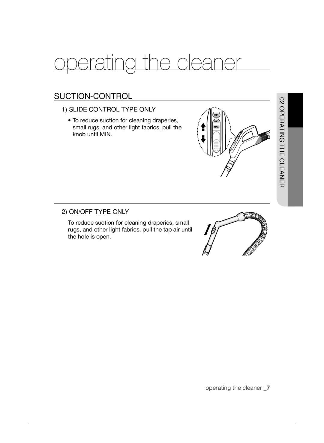 Samsung VCC3310S3O/XSV manual Suction-Control 