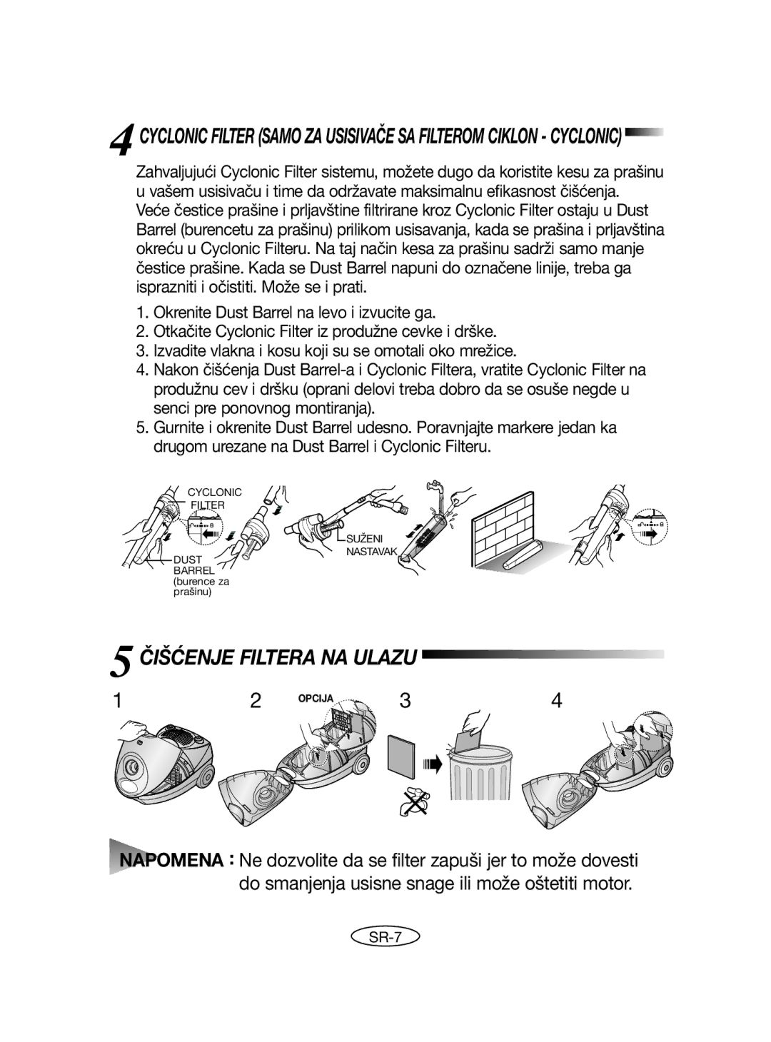 Samsung VCC4020S3B/BOL, VCC4020S3R/ERP, VCC4020S2R/UMG, VCC4020S22/RUM, VCC4020S22/SKZ manual Čišćenje Filtera NA Ulazu 