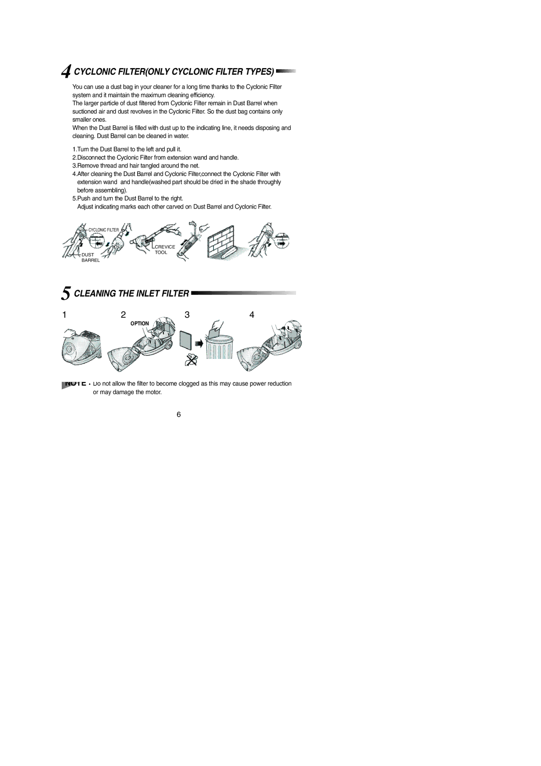 Samsung VCC4040V3B/XEH, VCC4030V3R/GEN, VCC4030V3B/XEF Cyclonic Filteronly Cyclonic Filter Types, Cleaning the Inlet Filter 