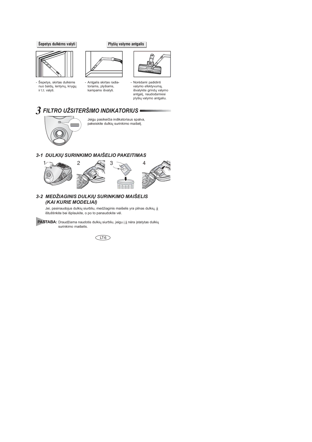 Samsung VCC4047V35/XEV, VCC4034V3B/SBW, VCC4046V3S/XSB, VCC4023S3K/SBW, VCC4023S3B/XEV manual Filtro Uþsiterðimo Indikatorius 