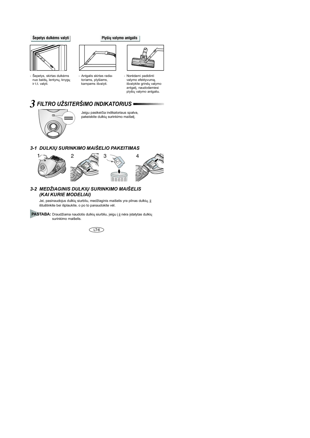 Samsung VCC4047V3R/XSB, VCC4046V36/XSB, VCC4046V3S/XSB, VCC4046V3S/SBW, VCC4047V3R/SBW manual Filtro Uþsiterðimo Indikatorius 