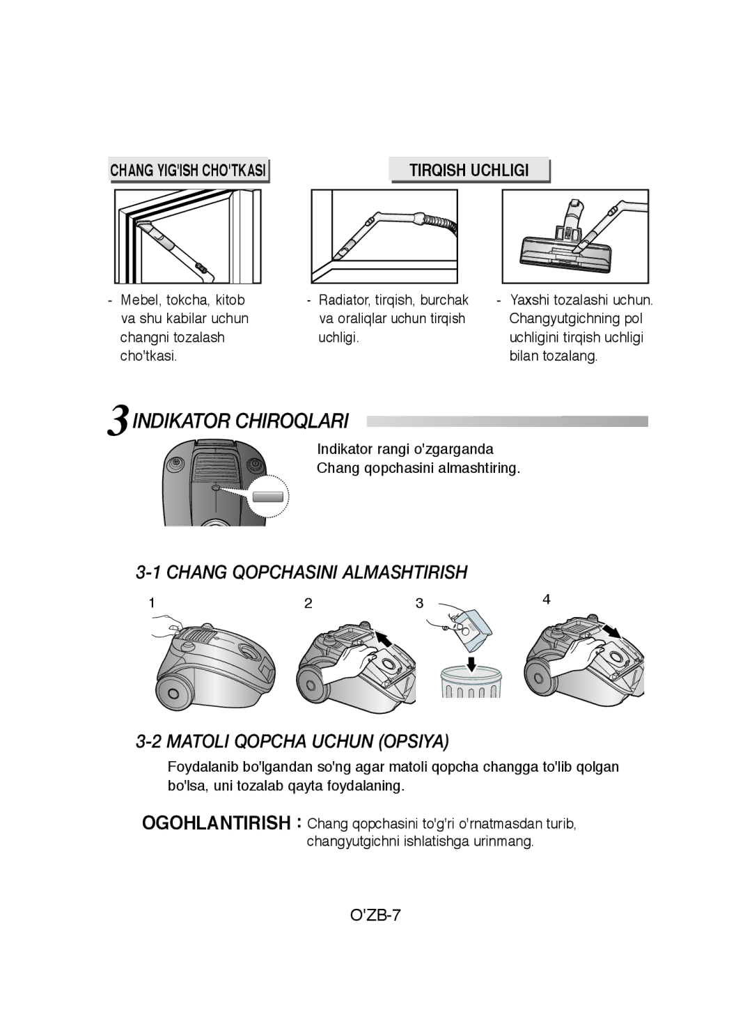 Samsung VCC4130S3B/XEV, VCC4130S31/XEV 3INDIKATOR Chiroqlari, Chang Qopchasini Almashtirish Matoli Qopcha Uchun Opsiya 