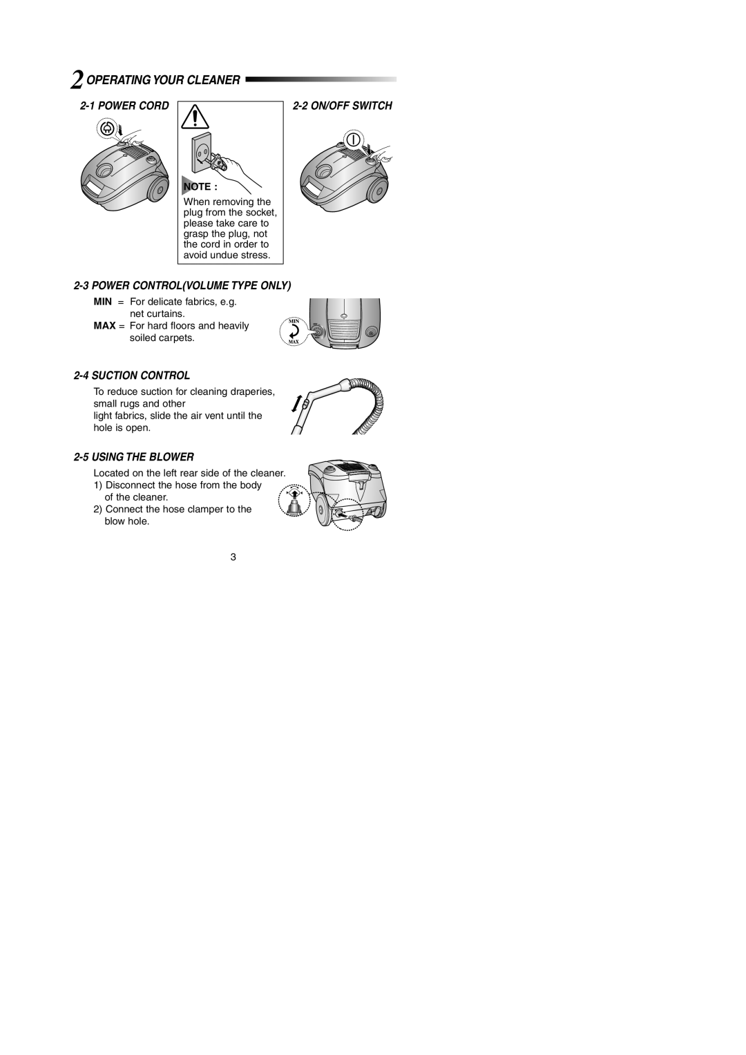 Samsung VCC4130S2R/RUM, VCC4130S31/XEV, VCC4130S3R/XSG, VCC4130S3B/XSG, VCC4130S2B/ABS 2OPERATING Your Cleaner, Power Cord 