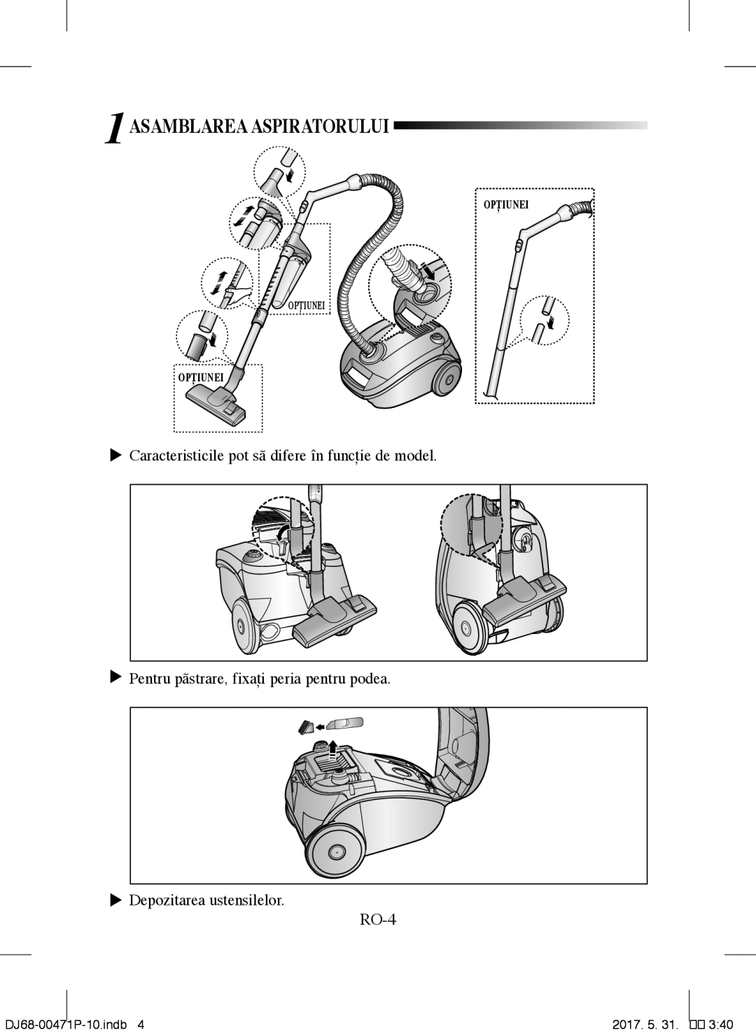 Samsung VCC4130S3R/EGT, VCC4130S31/XEV, VCC4130S3R/XSG, VCC4130S3B/XSG, VCC4135S37/BOL manual 1ASAMBLAREA Aspiratorului 