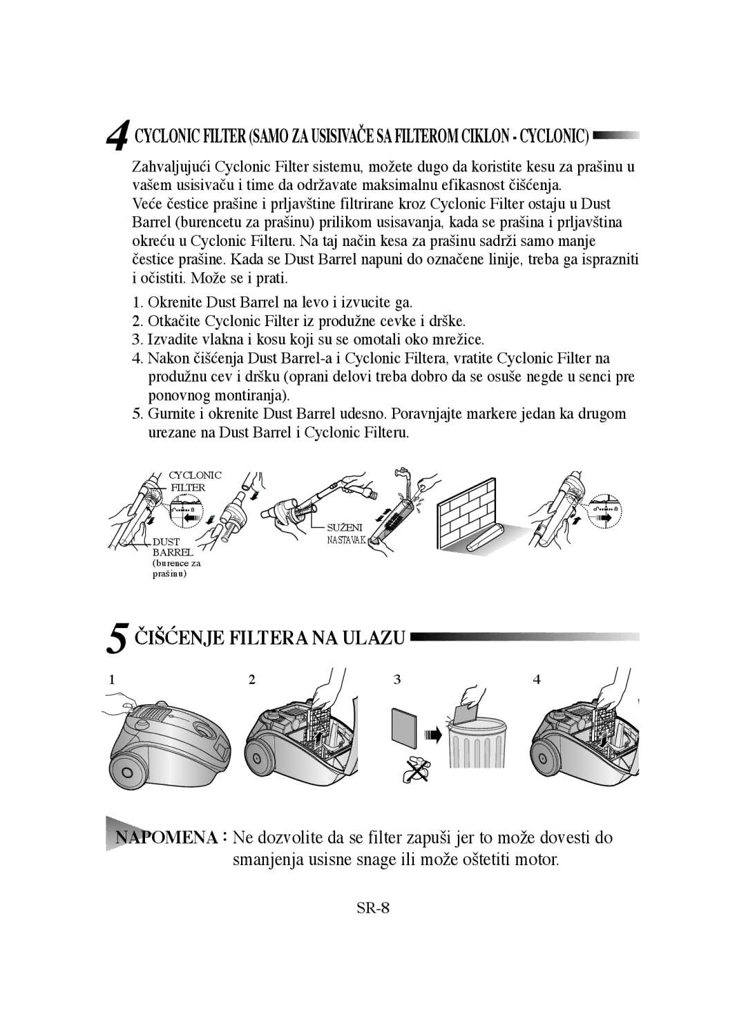 Samsung VCC4130S35/UMG, VCC4130S31/XEV, VCC4130S3R/XSG, VCC4130S3B/XSG, VCC4135S37/BOL manual Čišćenje Filtera NA Ulazu 