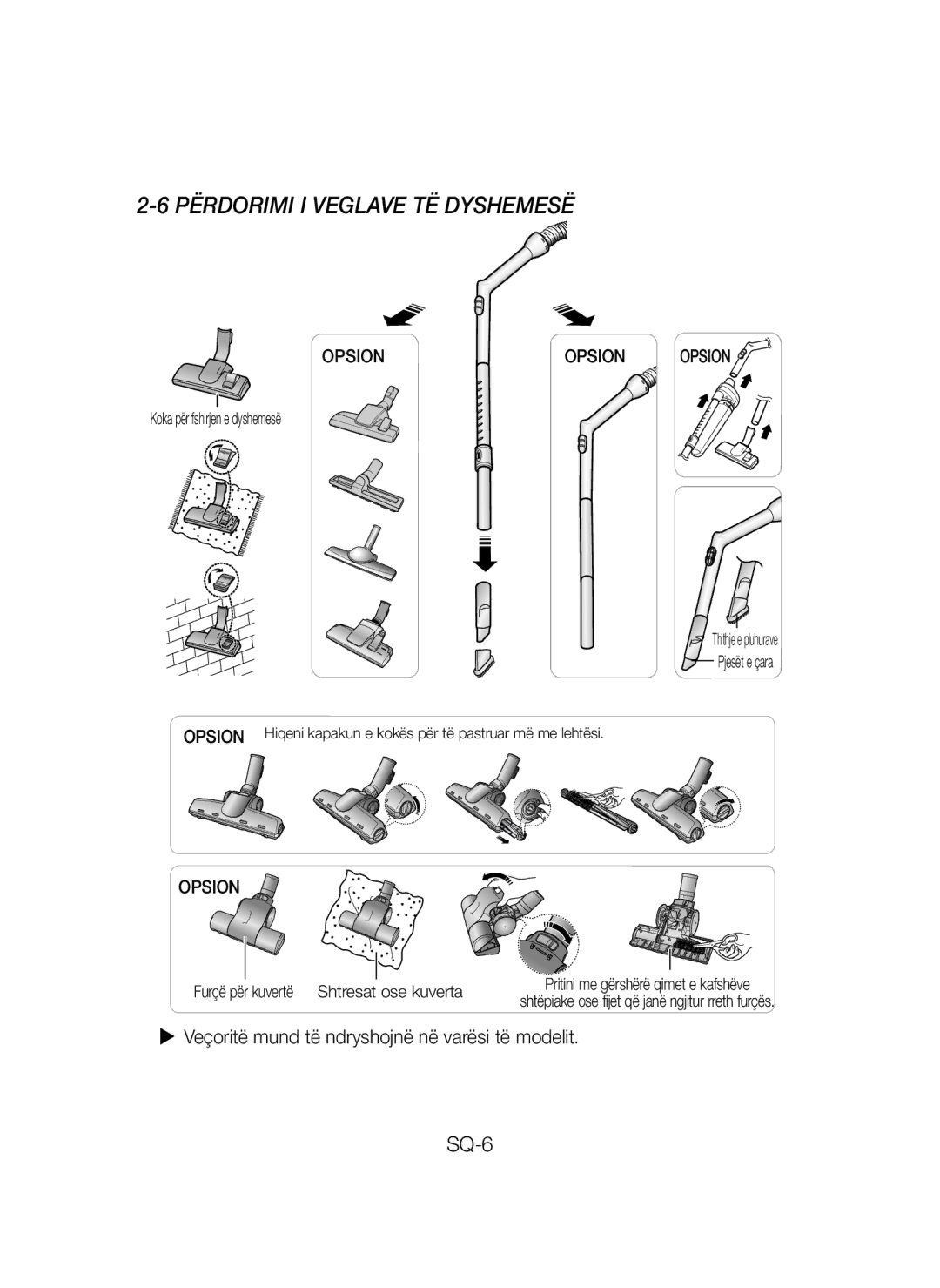 Samsung VCC4130S3B/XSG, VCC4130S31/XEV, VCC4130S3R/XSG, VCC4135S37/BOL manual Përdorimi I Veglave TË Dyshemesë, Opsion 