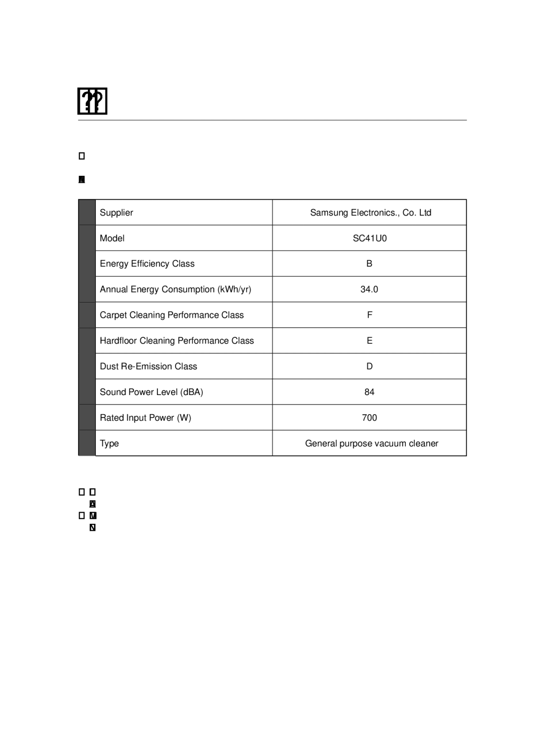 Samsung VCC4140V3E/XSB, VCC4140V32/SBW, VCC4180V33/SBW, VCC41U0V3B/XSB, VCC4140V32/XEV, VCC4180V34/XSB manual Product fiche 