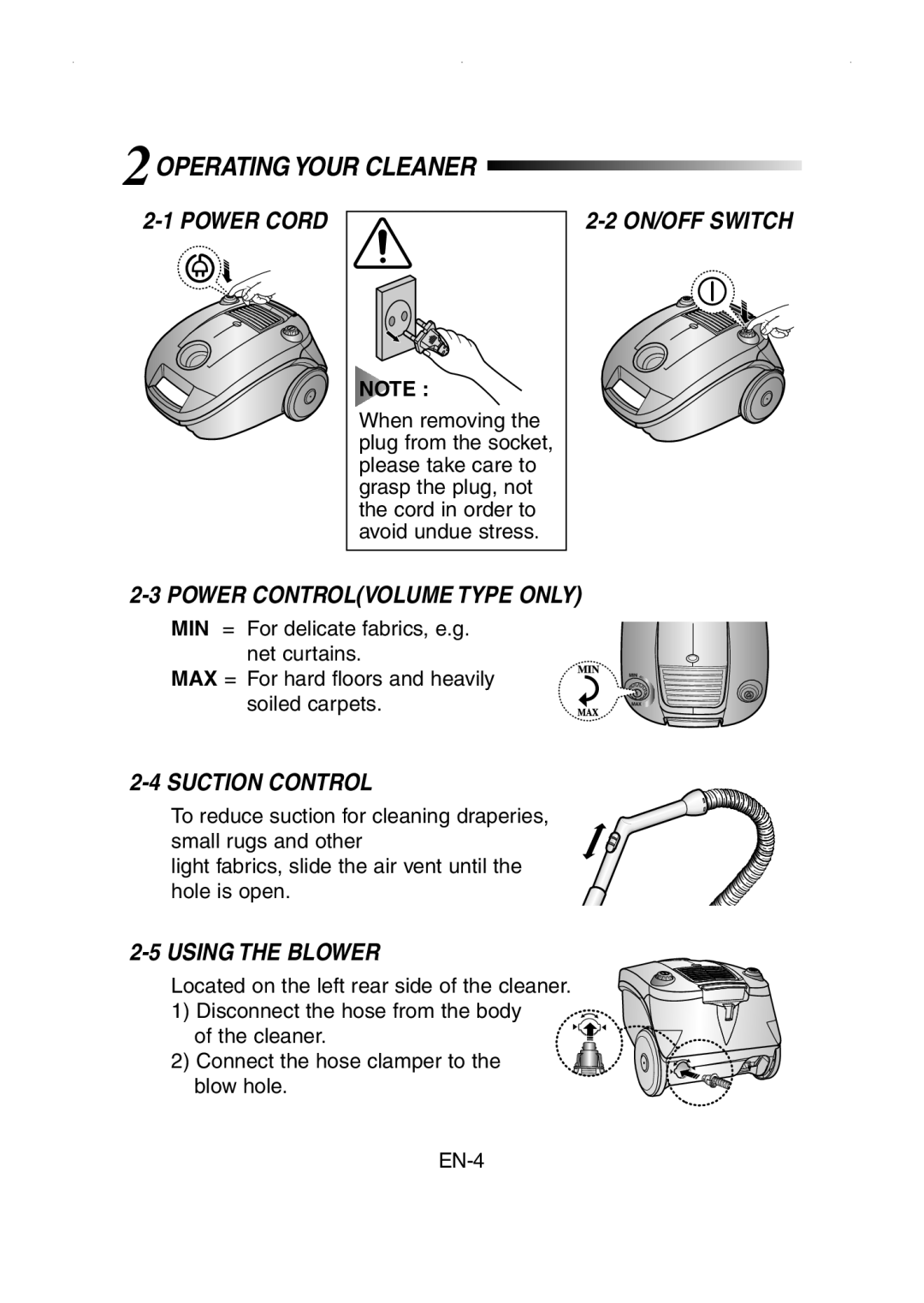 Samsung VCC4147V34/XEH manual 2OPERATING Your Cleaner 