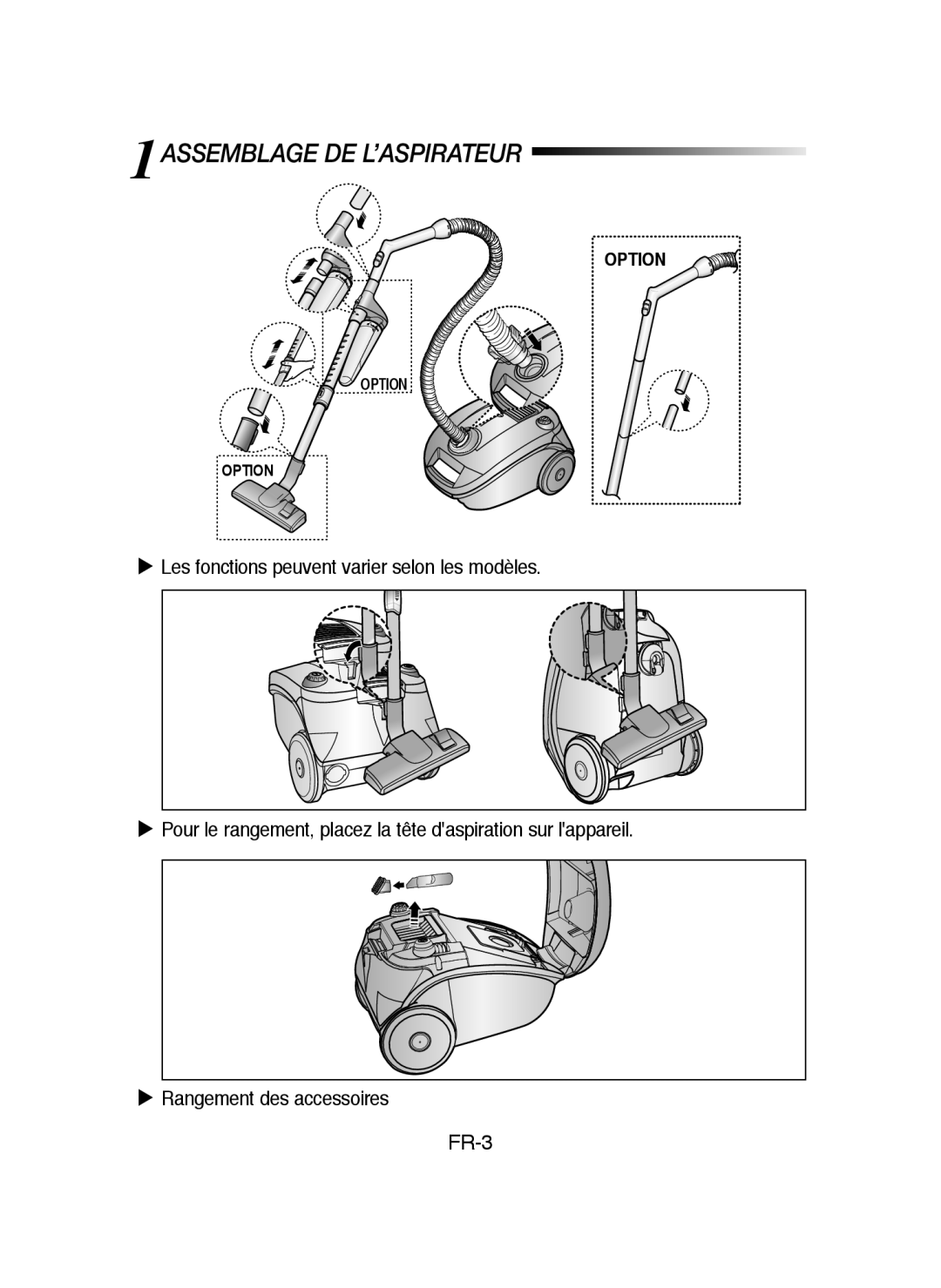 Samsung VCC4137S24/UMG, VCC4170S2B/TWL, VCC4137S26/DWP, VCC4170S2B/UMG, VCC4170S3B/UMG manual 1ASSEMBLAGE DE L’ASPIRATEUR 