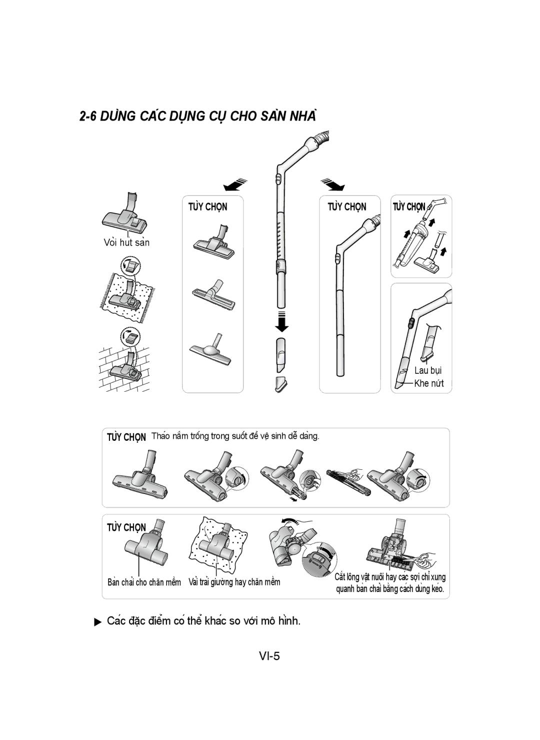 Samsung VCC4170S34/XTR, VCC4170S3B/SML, VCC4170S34/XSV, VCC4170S24/XSV manual Dùng Các Dụng Cụ Cho Sàn Nhà 