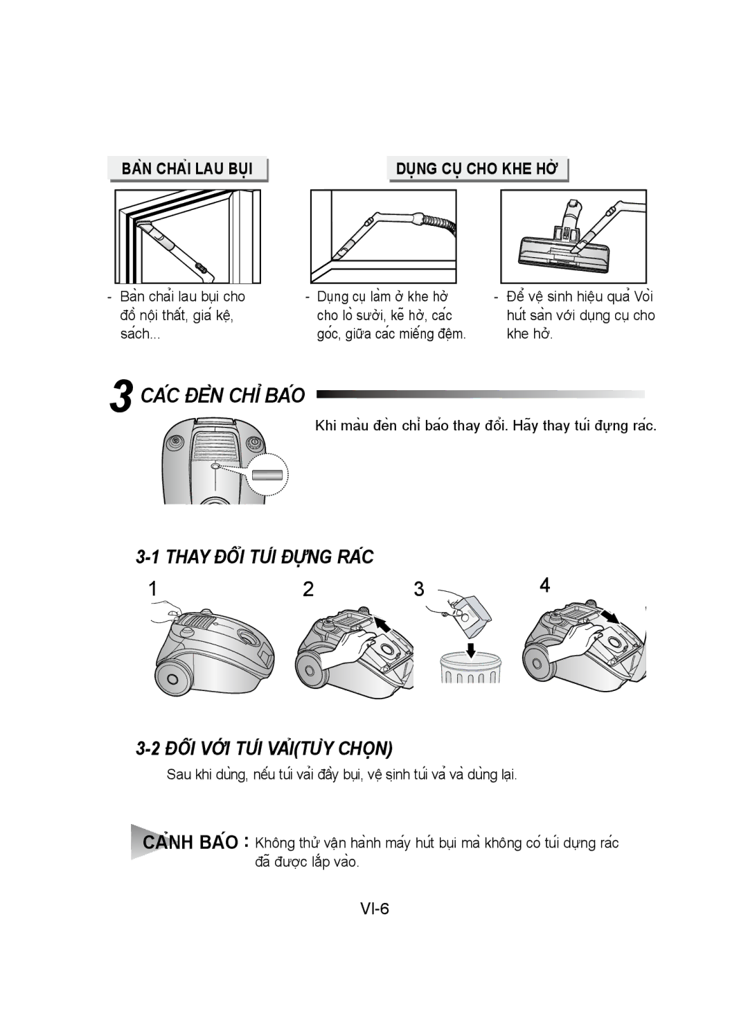 Samsung VCC4170S34/XSV, VCC4170S3B/SML, VCC4170S34/XTR, VCC4170S24/XSV manual Các Đèn Chỉ Báo, Dụng Cụ Cho Khe Hở 