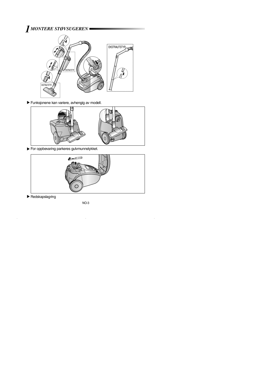 Samsung VCC4180V33/SBW, VCC4181V3O/SBW, VCC4180V34/XEE manual 1MONTERE Støvsugeren 