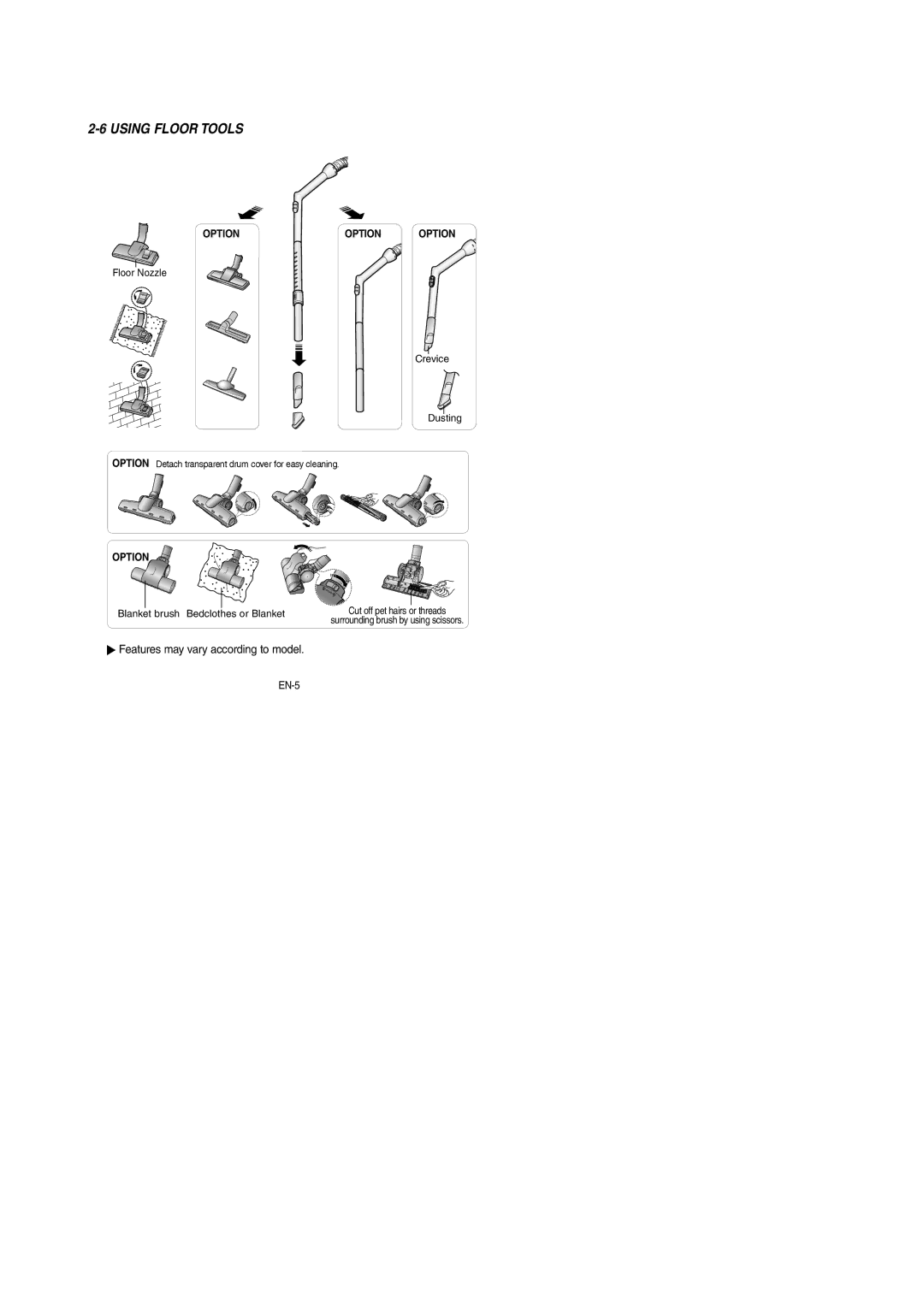 Samsung VCC4187V3C/XSB, VCC4187V3C/XEV manual Using Floor Tools 