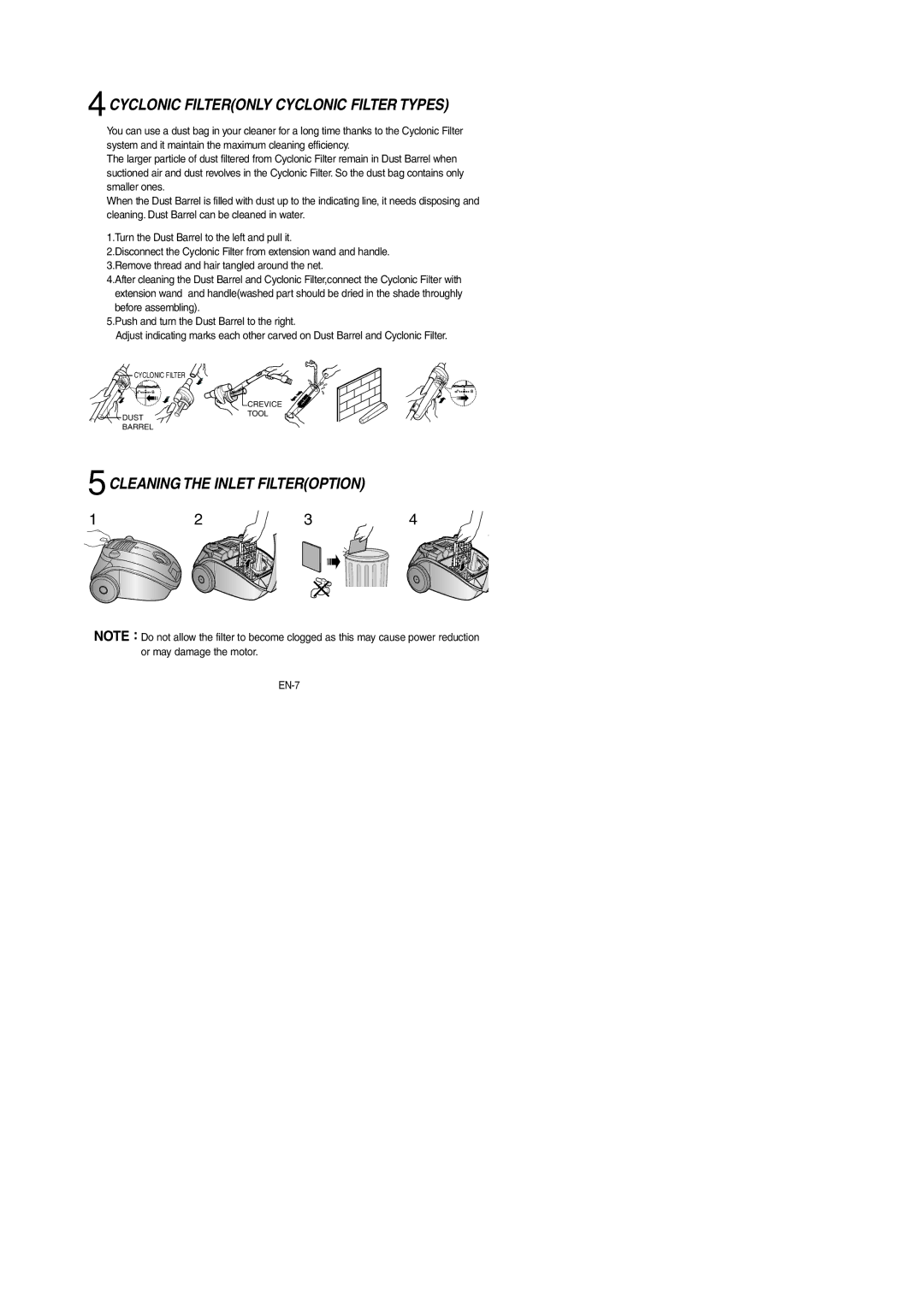 Samsung VCC4187V3C/XSB, VCC4187V3C/XEV manual Cyclonic Filteronly Cyclonic Filter Types 