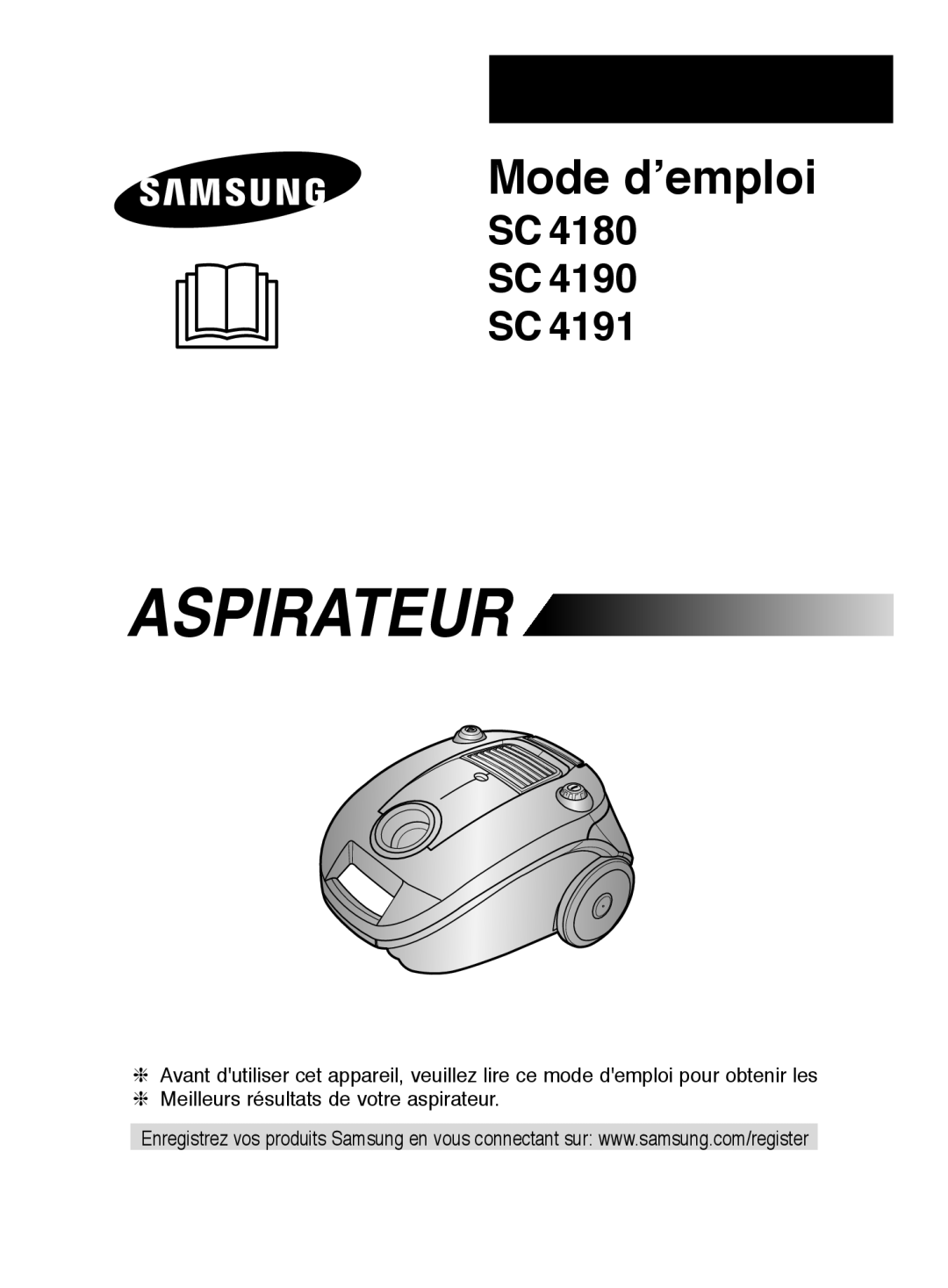 Samsung VCC4191V34/XEF, VCC4191V34/KEF manual Aspirateur 