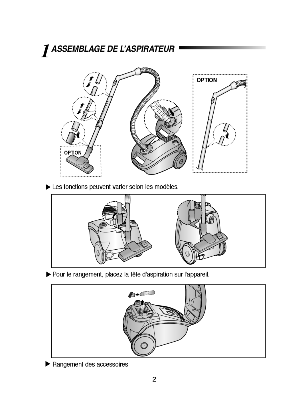 Samsung VCC4191V34/XEF, VCC4191V34/KEF manual 1ASSEMBLAGE DE L’ASPIRATEUR, Option 