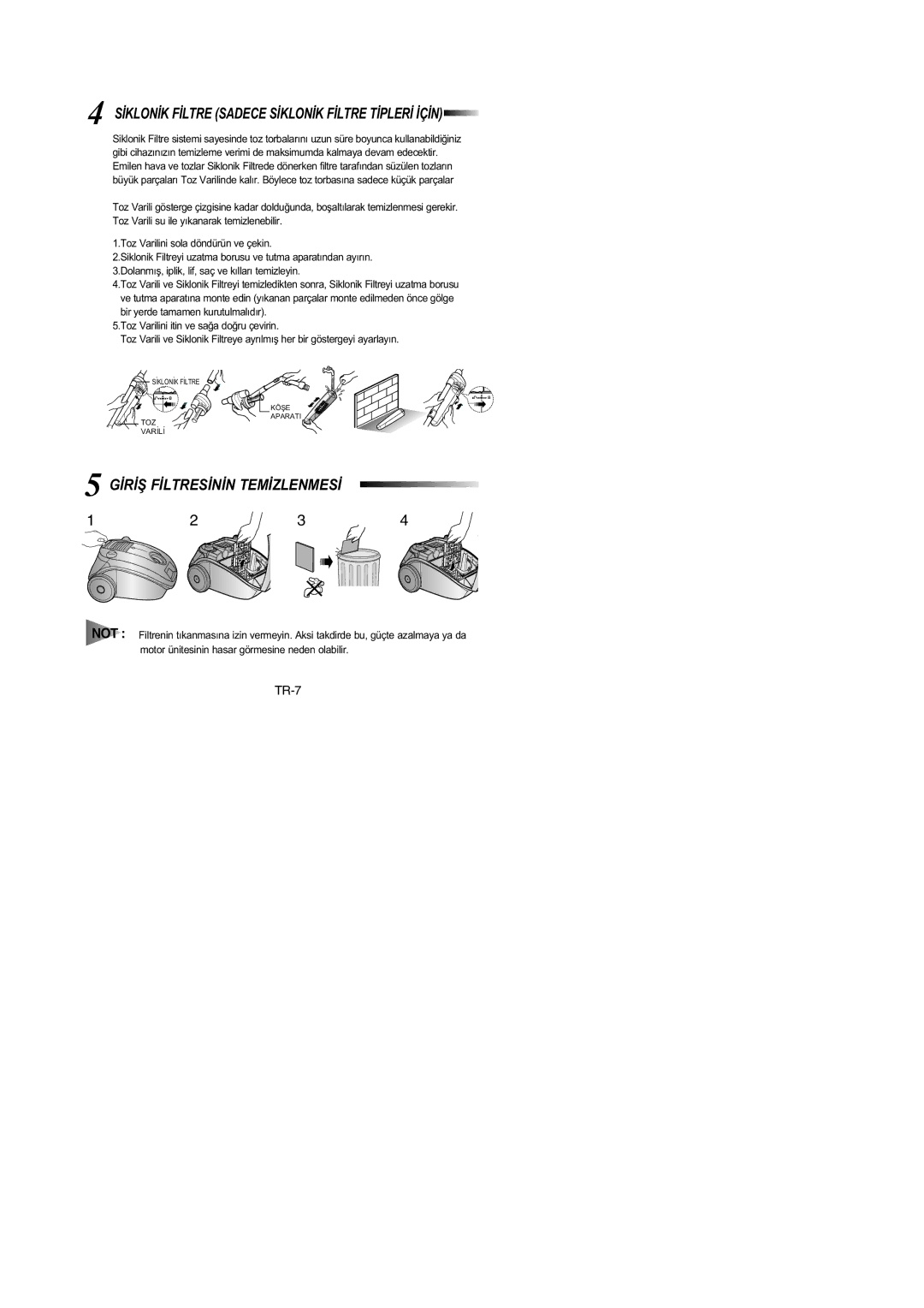 Samsung VCC4130S3R/XSG, VCC41A9S34/ANU, VCC4130S31/XEV, VCC4130S3B/XSG, VCC4170S37/XEG manual Gýrýþ Fýltresýnýn Temýzlenmesý 