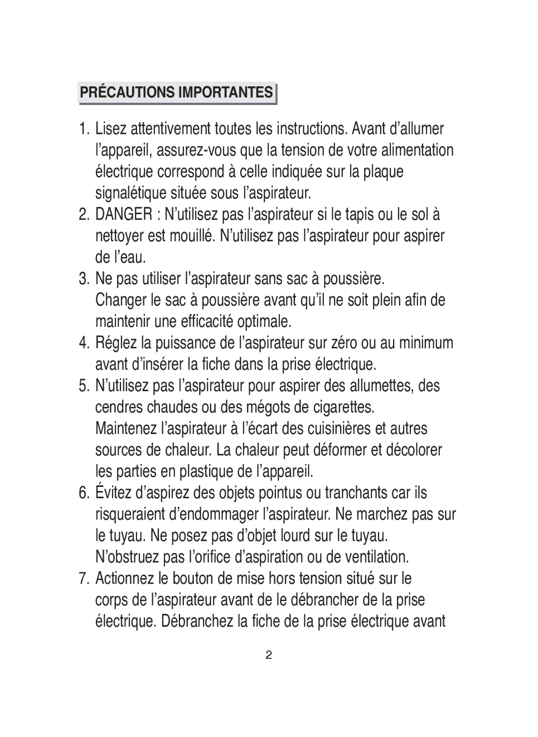 Samsung VCC41E0V3E/XEF manual Précautions Importantes 