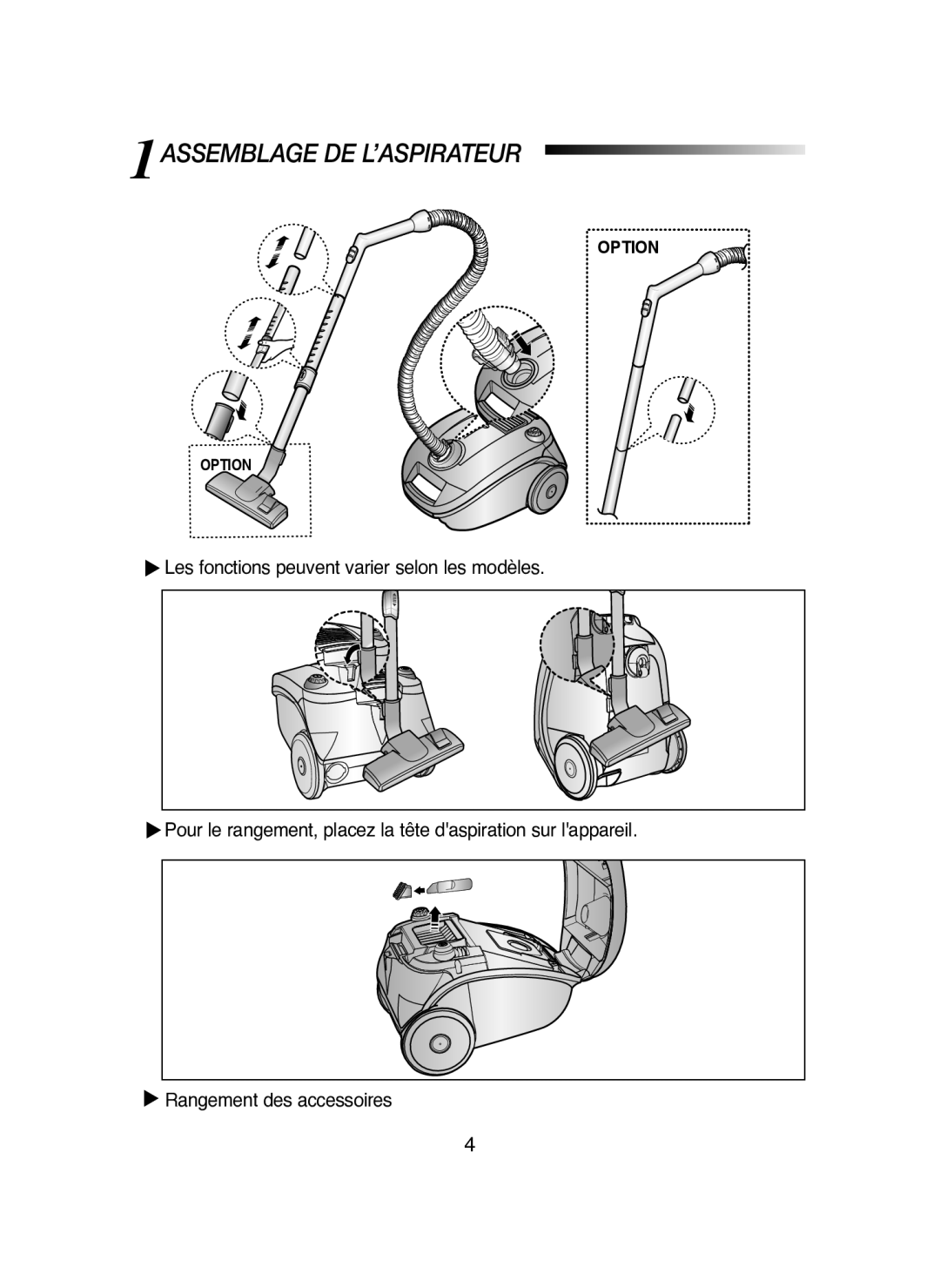 Samsung VCC41E0V3E/XEF manual 1ASSEMBLAGE DE L’ASPIRATEUR, Option 